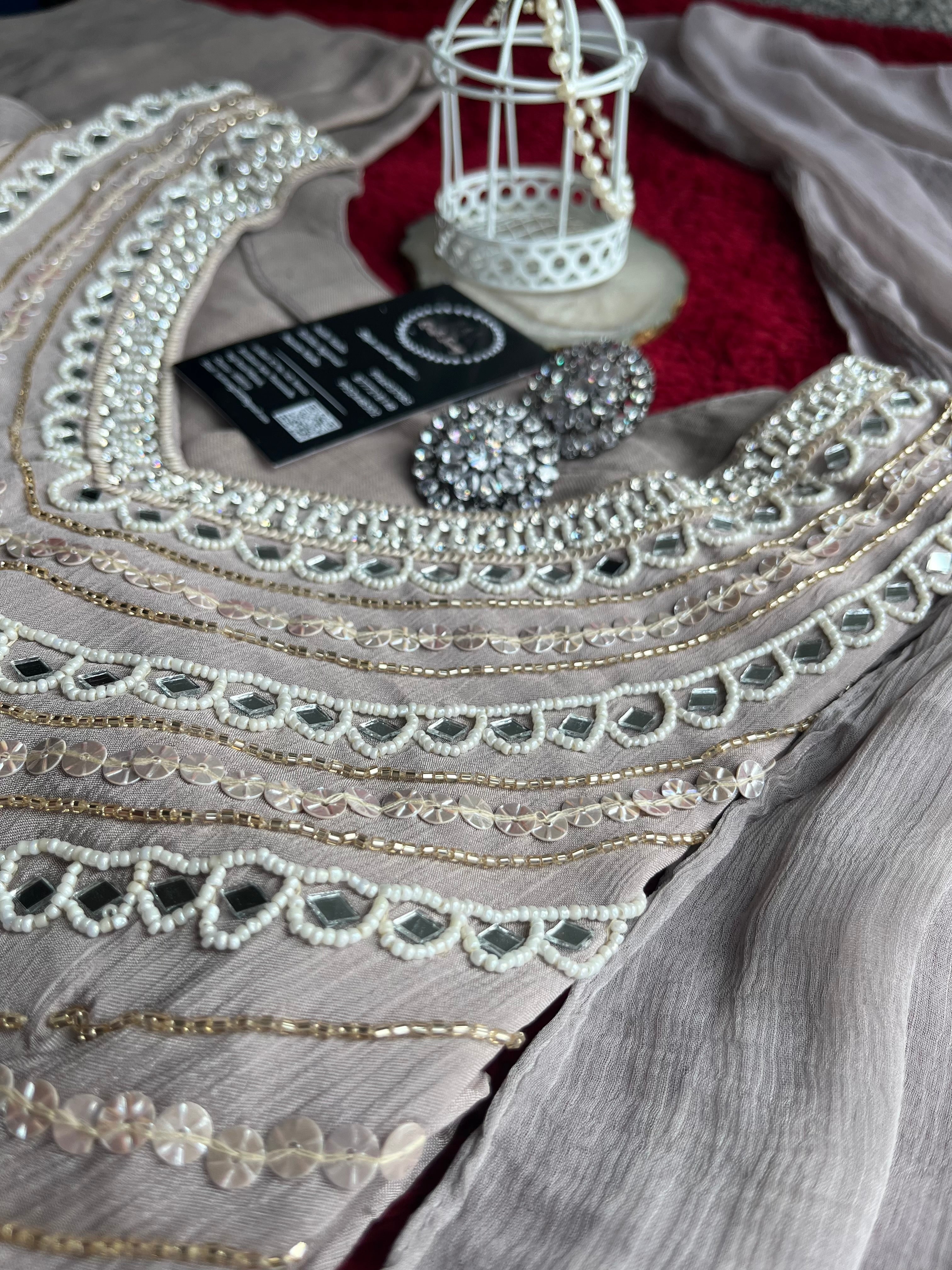 “SAJAL” Mirror And Sequin Embellished Chinnon Suit Set ✨💕 | KurtiSwag