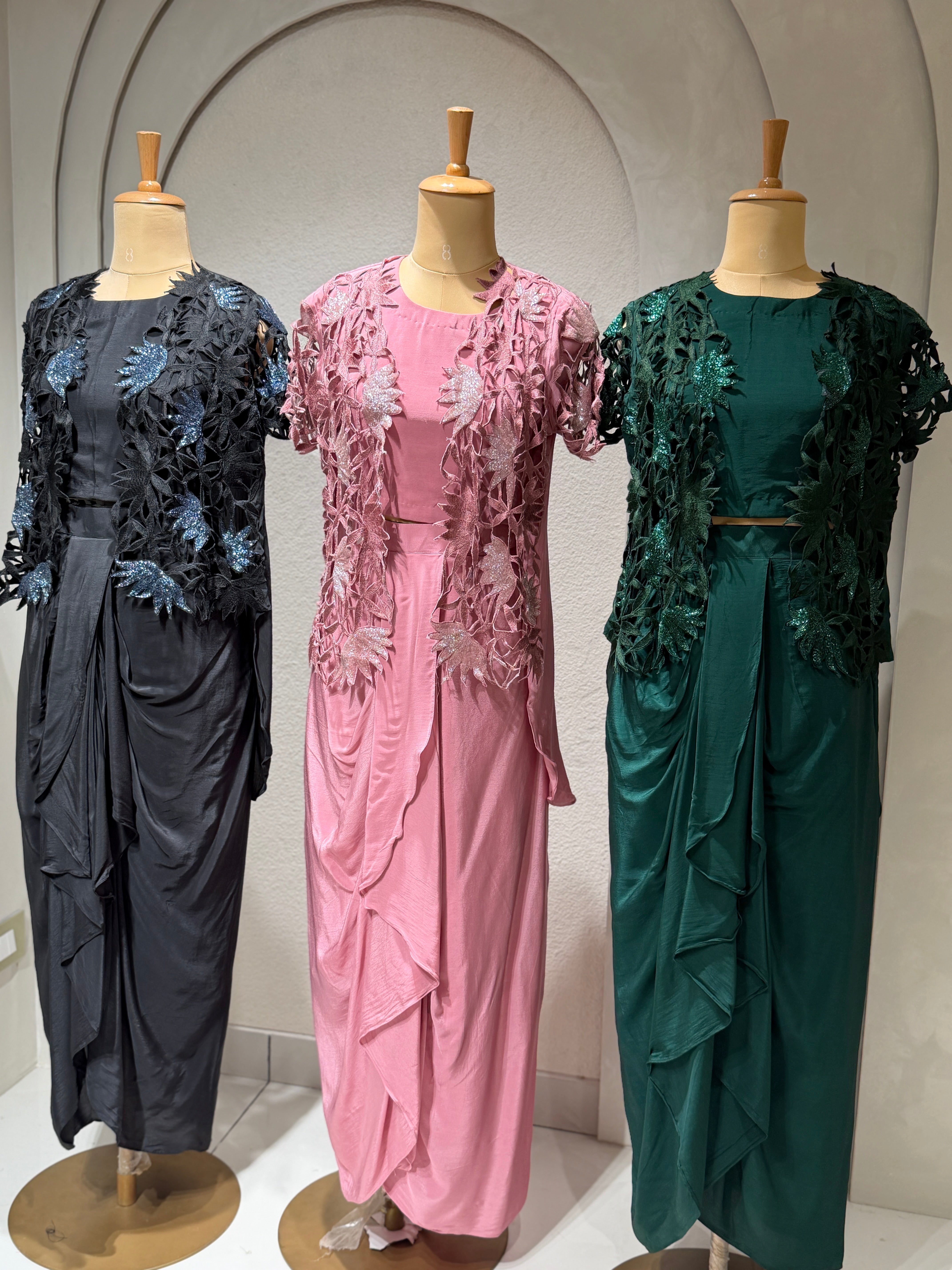 “SHRAVYA” Indo Western Shiloutte With Drape Skirt and Jacket💕✨ | KurtiSwag