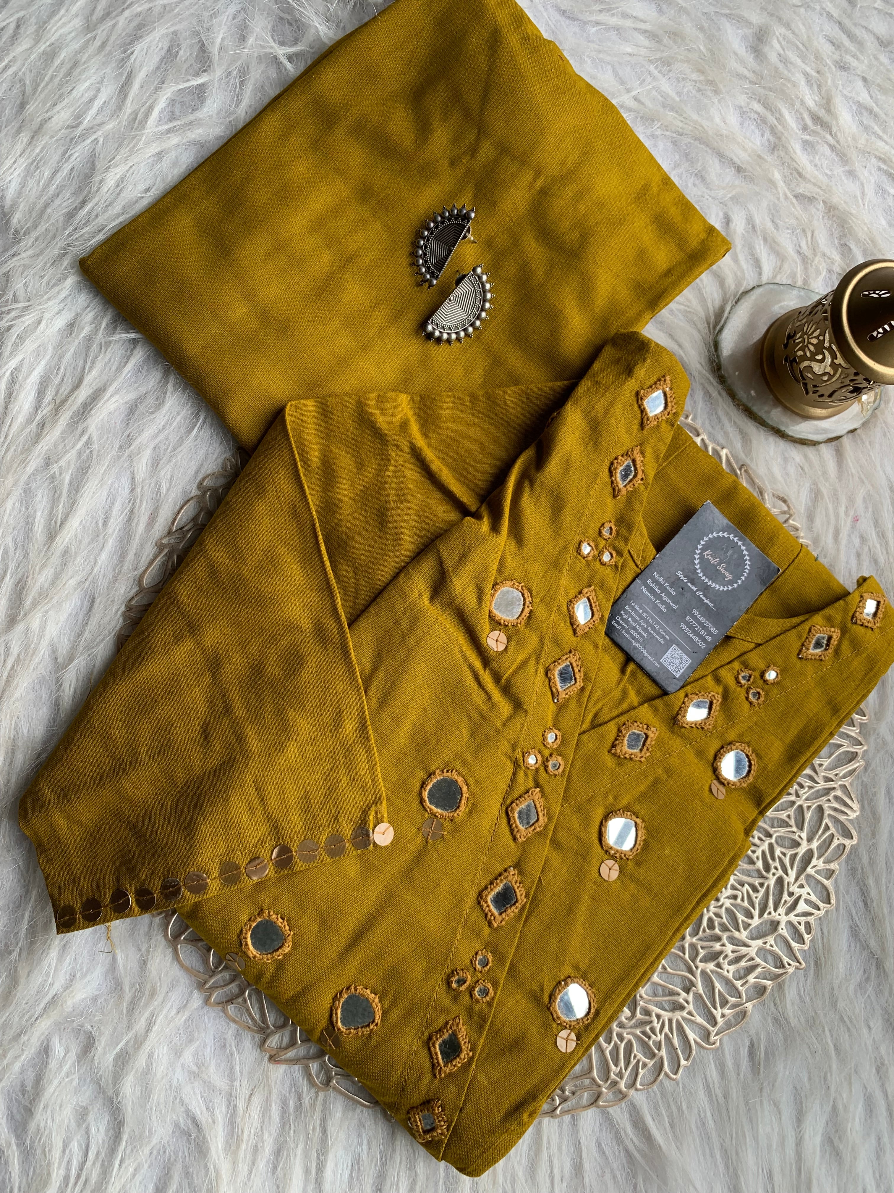 “SAANJH” Premium Mirror Work Cotton Kurta and Pant Set | KurtiSwag