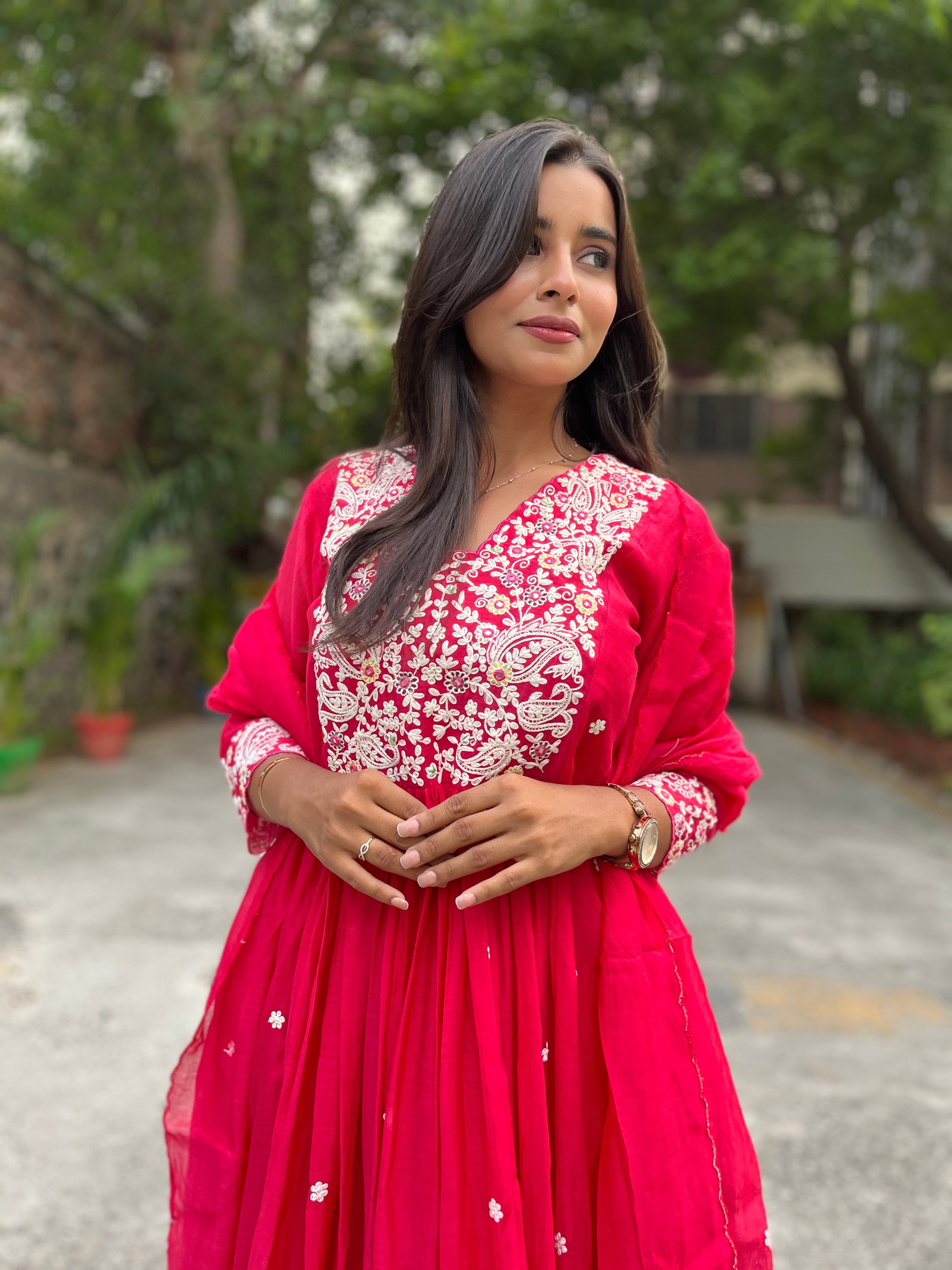 “URVASHI” Premium Mul Chanderi Thread Embroidered A Line Suit Set ✨❤️ | KurtiSwag