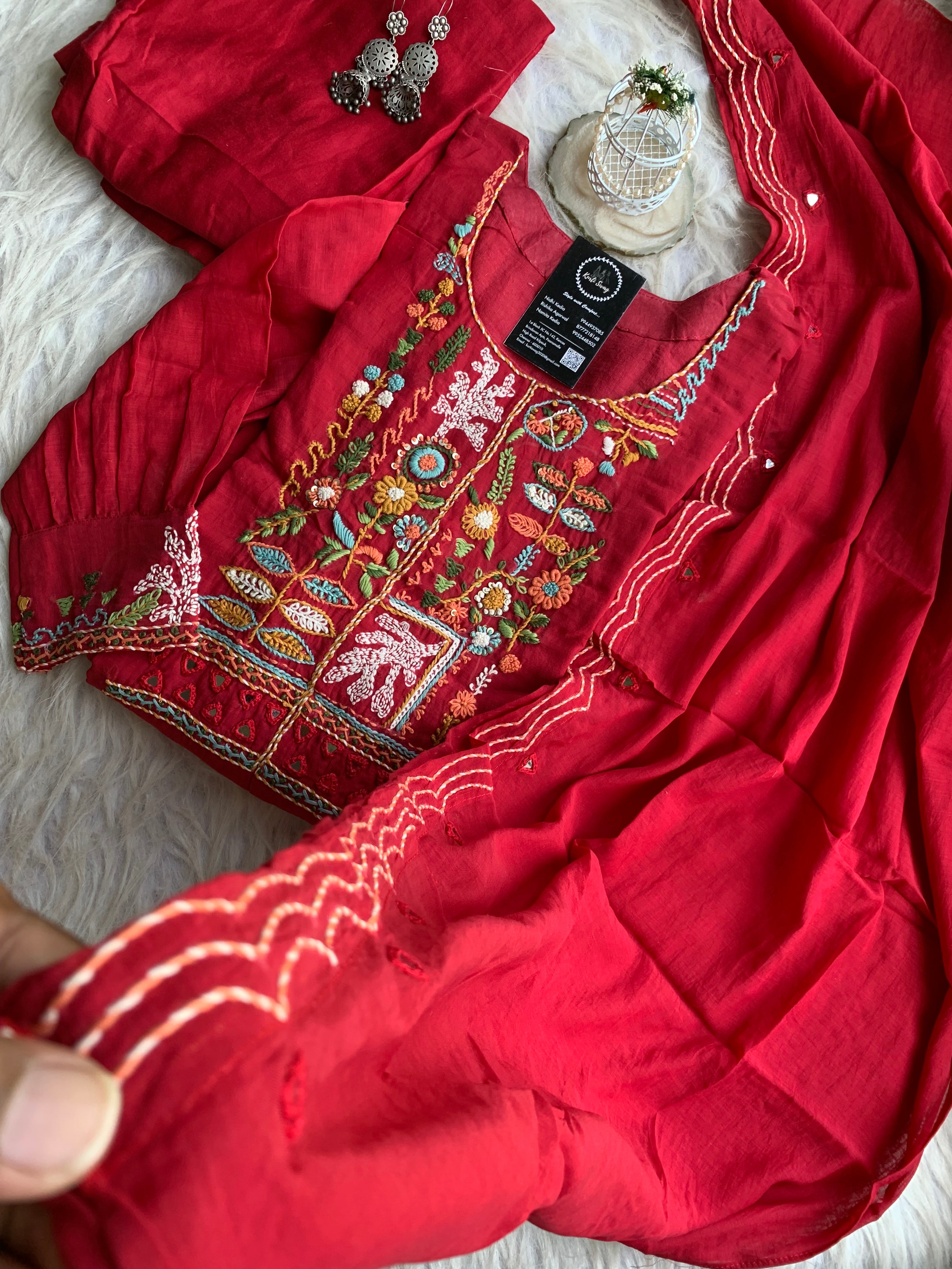 “ALANKAAR” Premium Mul Chanderi Thread Embroidered Suit Set ✨❤️✨ | KurtiSwag