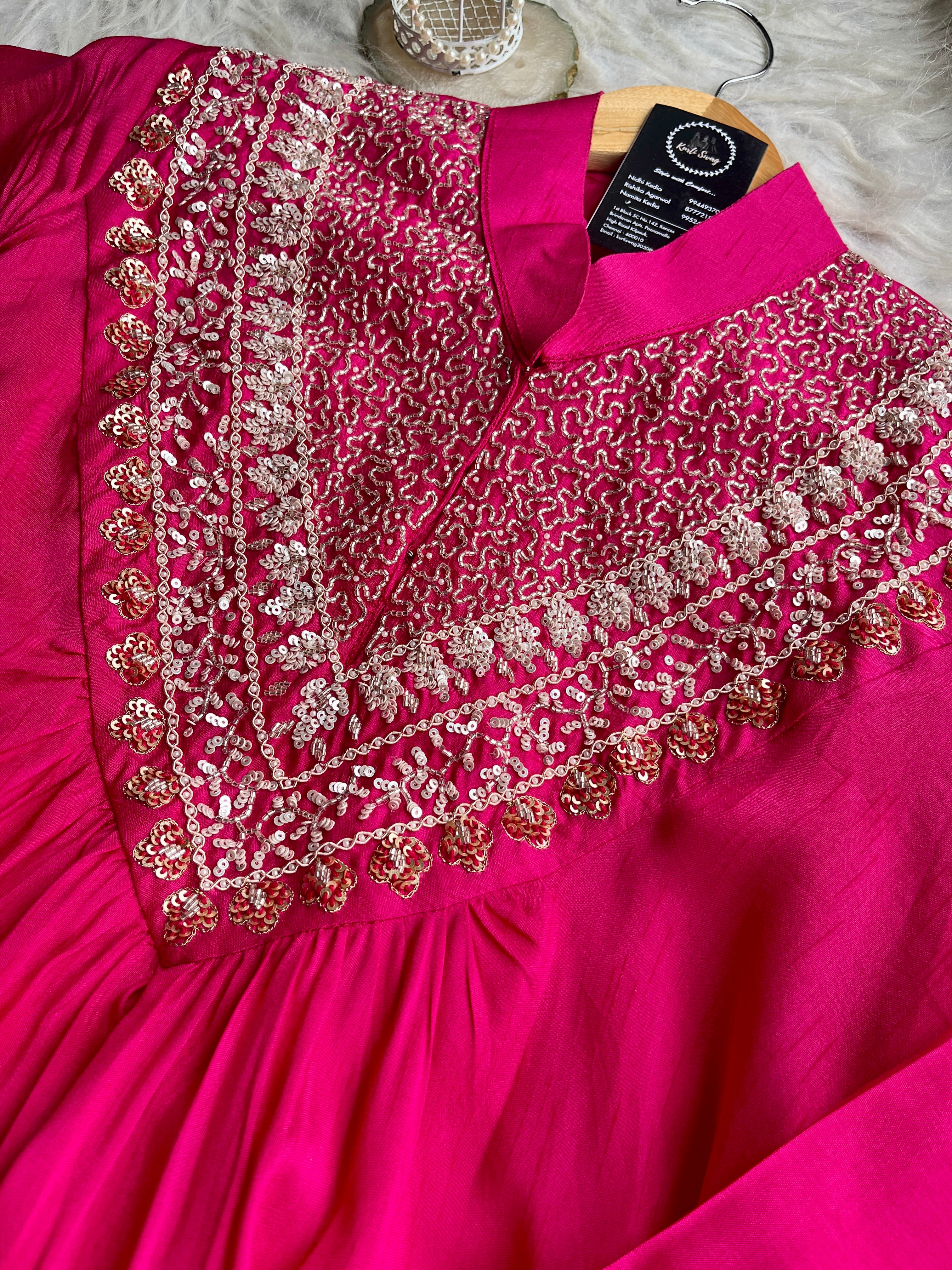 “SHREYA” Handwork Pink A line Top With Loose Straight Pants - Indowestern Edit 💕✨ | KurtiSwag