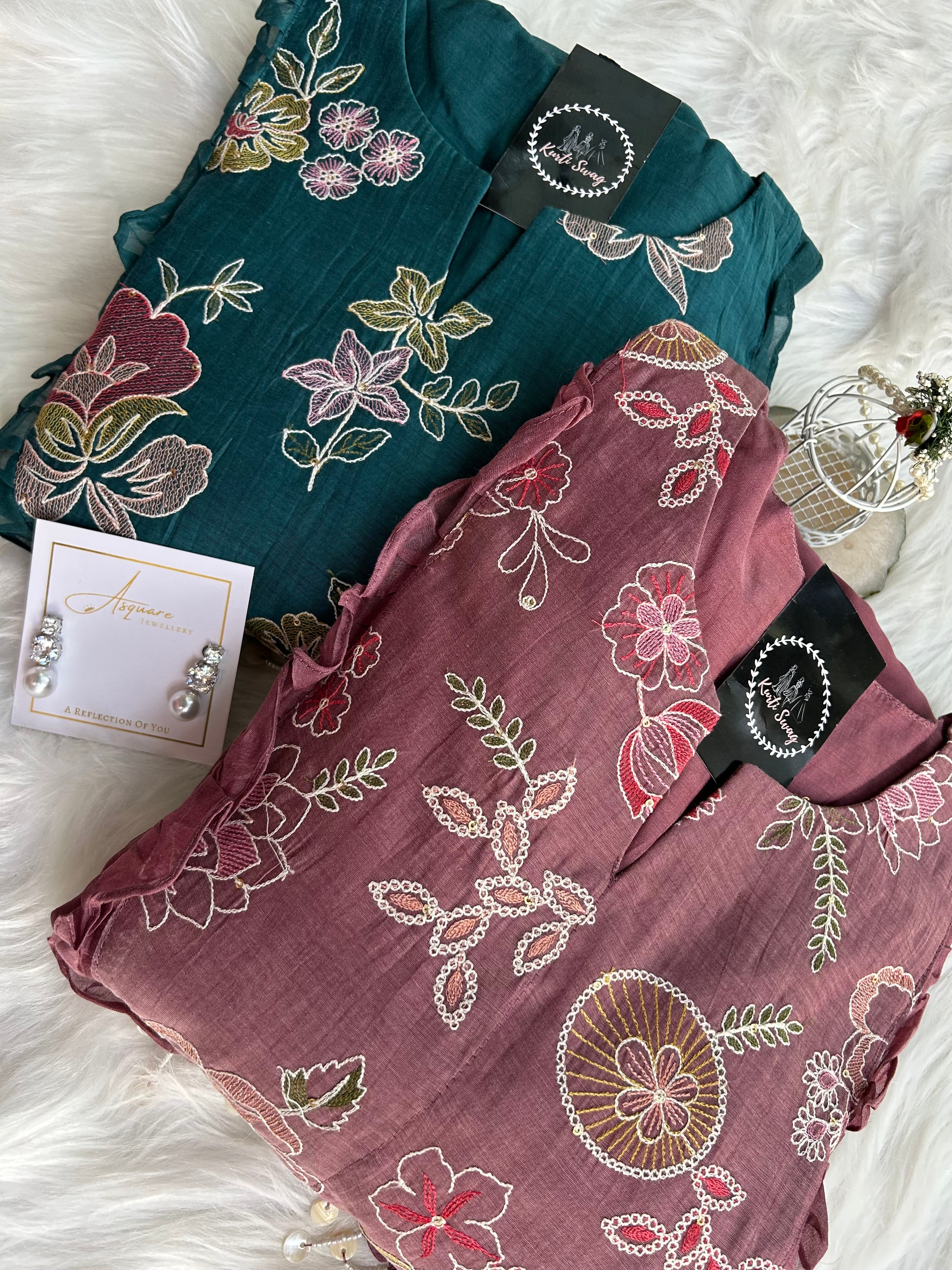 “SOFT HUES” Premium Embroidered Mul Chanderi Suit Set ✨💕 | KurtiSwag