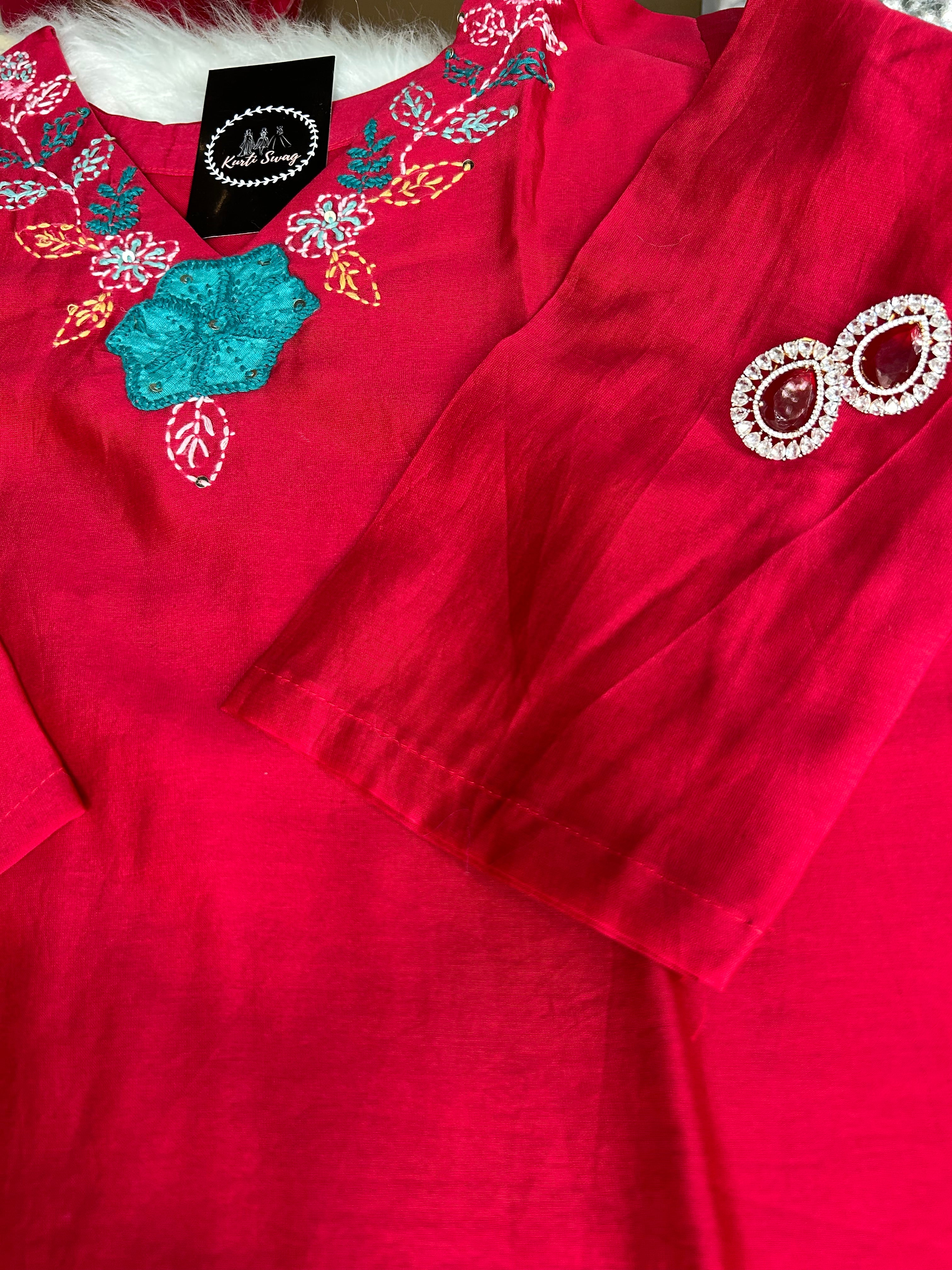 “RUHANI BLOSSOM” Pure Chanderi Suit Set In Red ❤️ | KurtiSwag