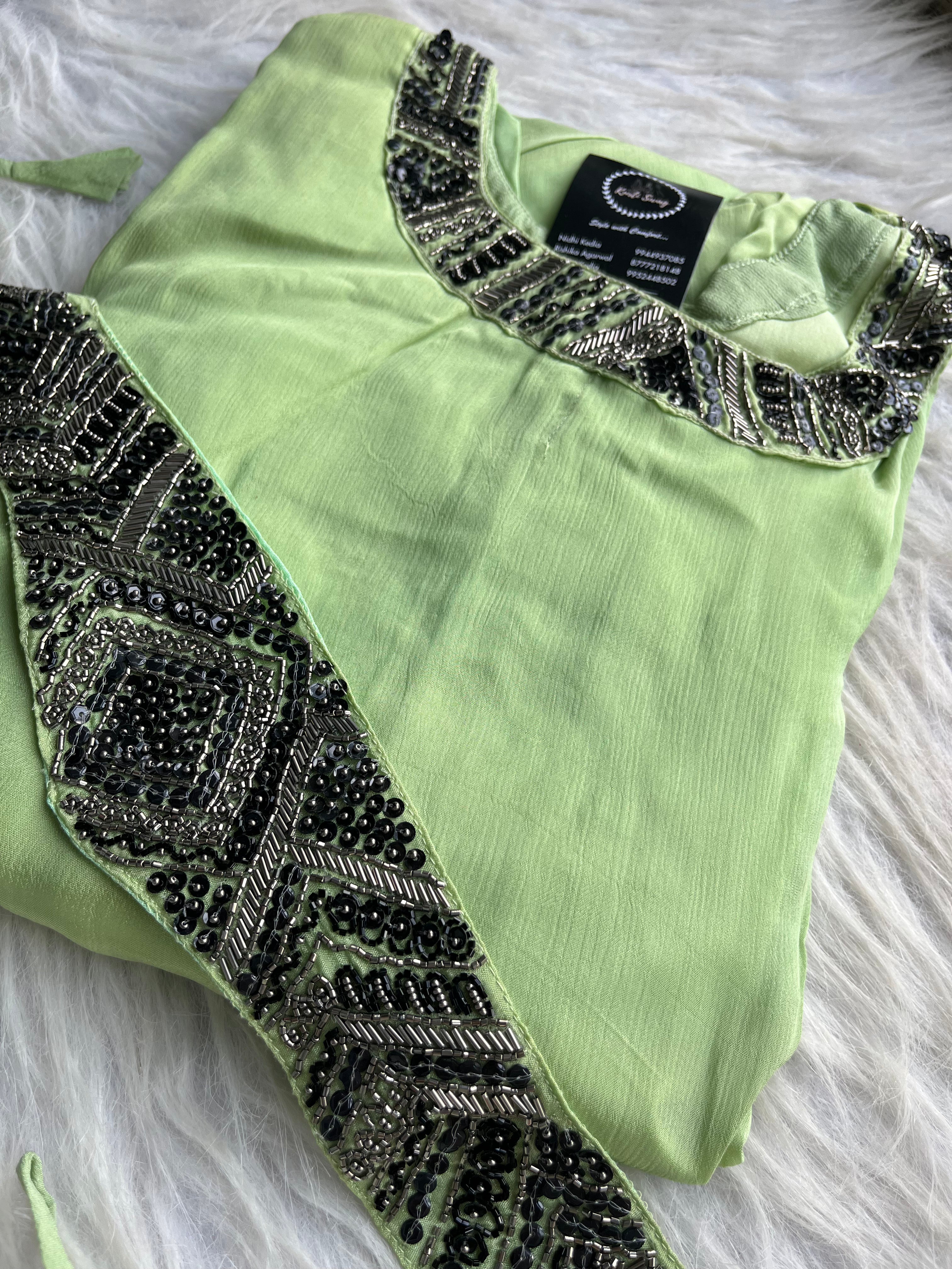“SAIRA” Chinnon Kaftan Dress with Handwork Belt ✨ | KurtiSwag