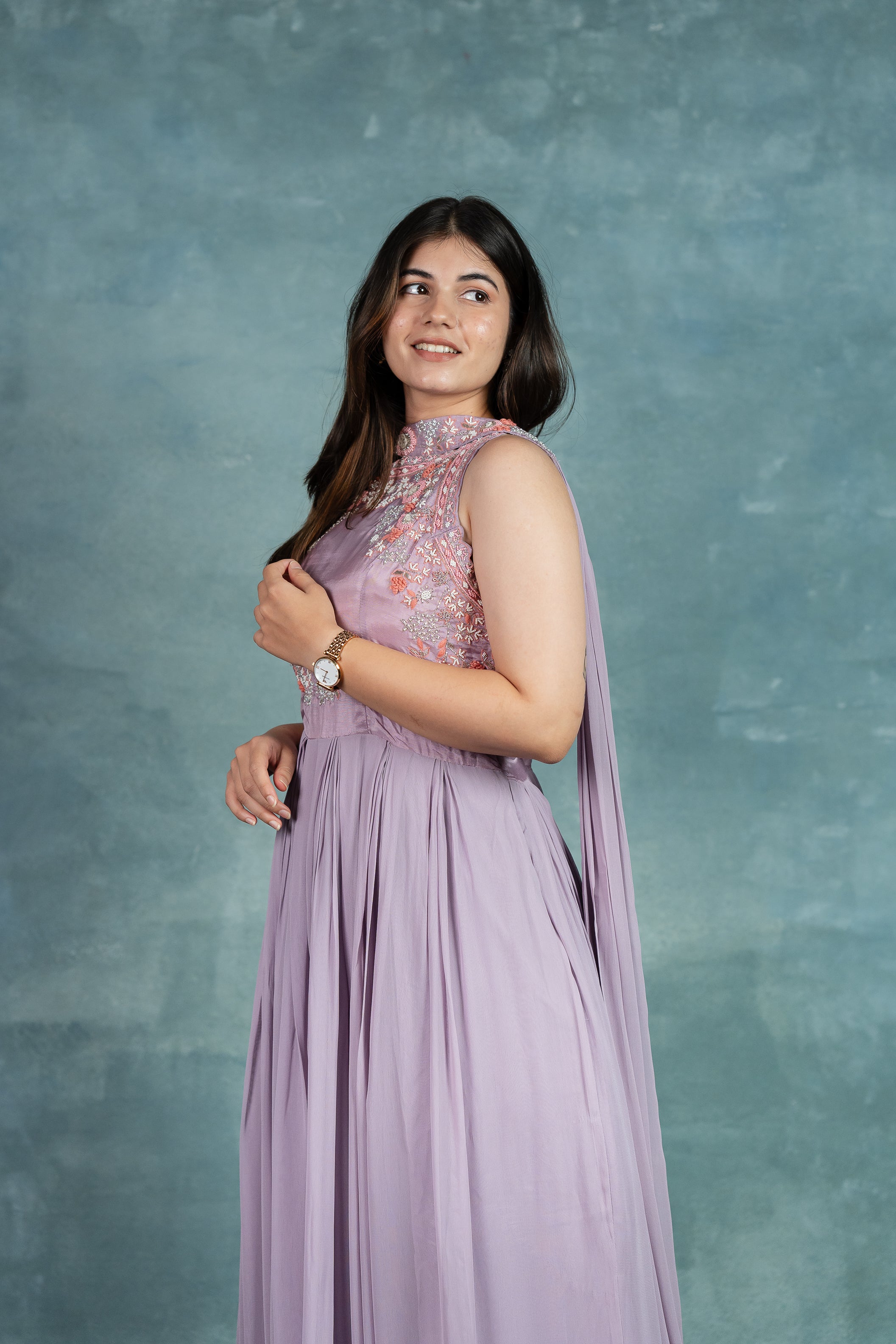 “ASLESHA” Premium Hand Embroidered Maxi Dress With Necklace Dupatta ❤️ | KurtiSwag