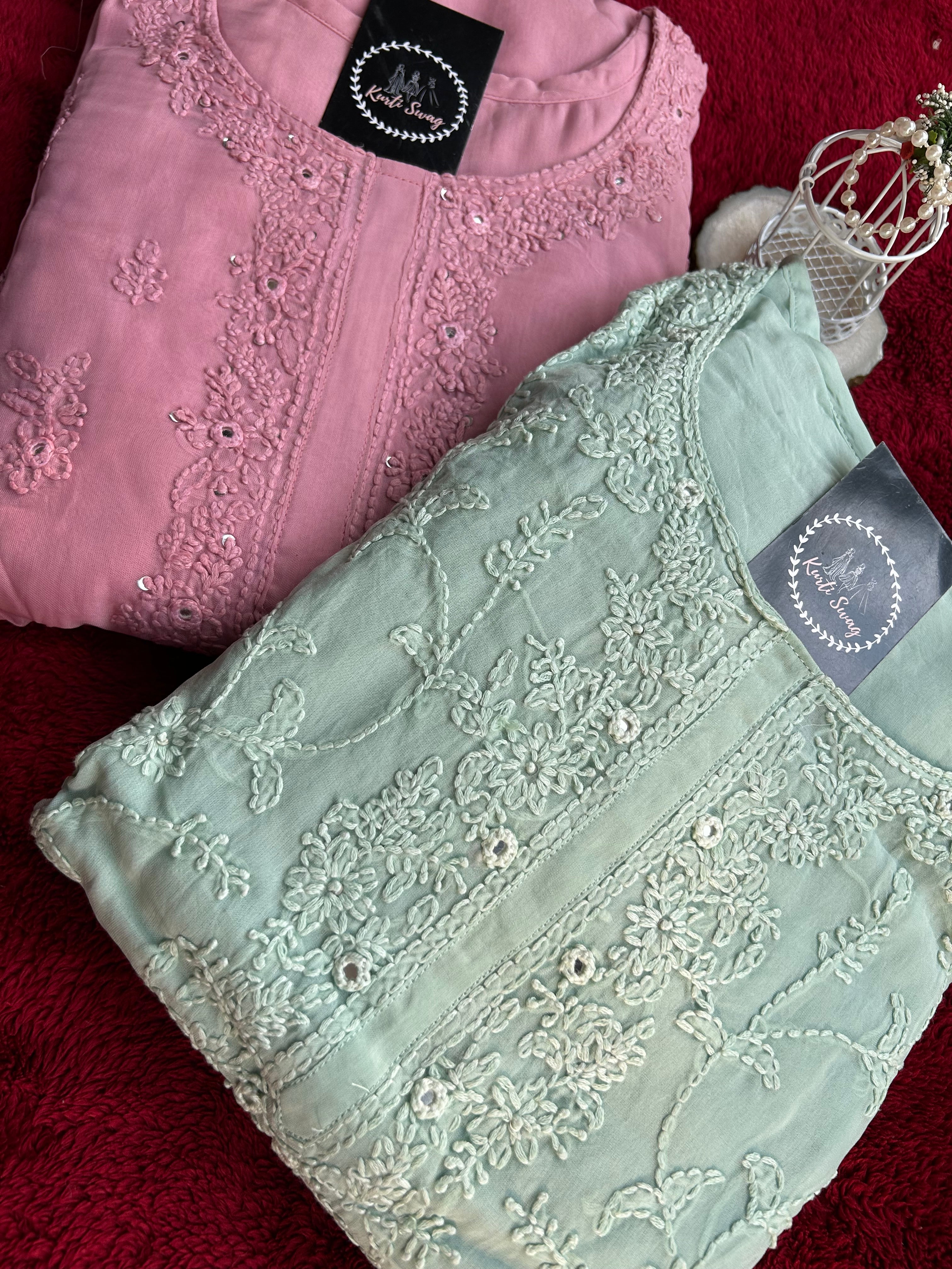 “BLUSH MINT” Soft Organza Chikankari Suit Set ✨💕 | KurtiSwag
