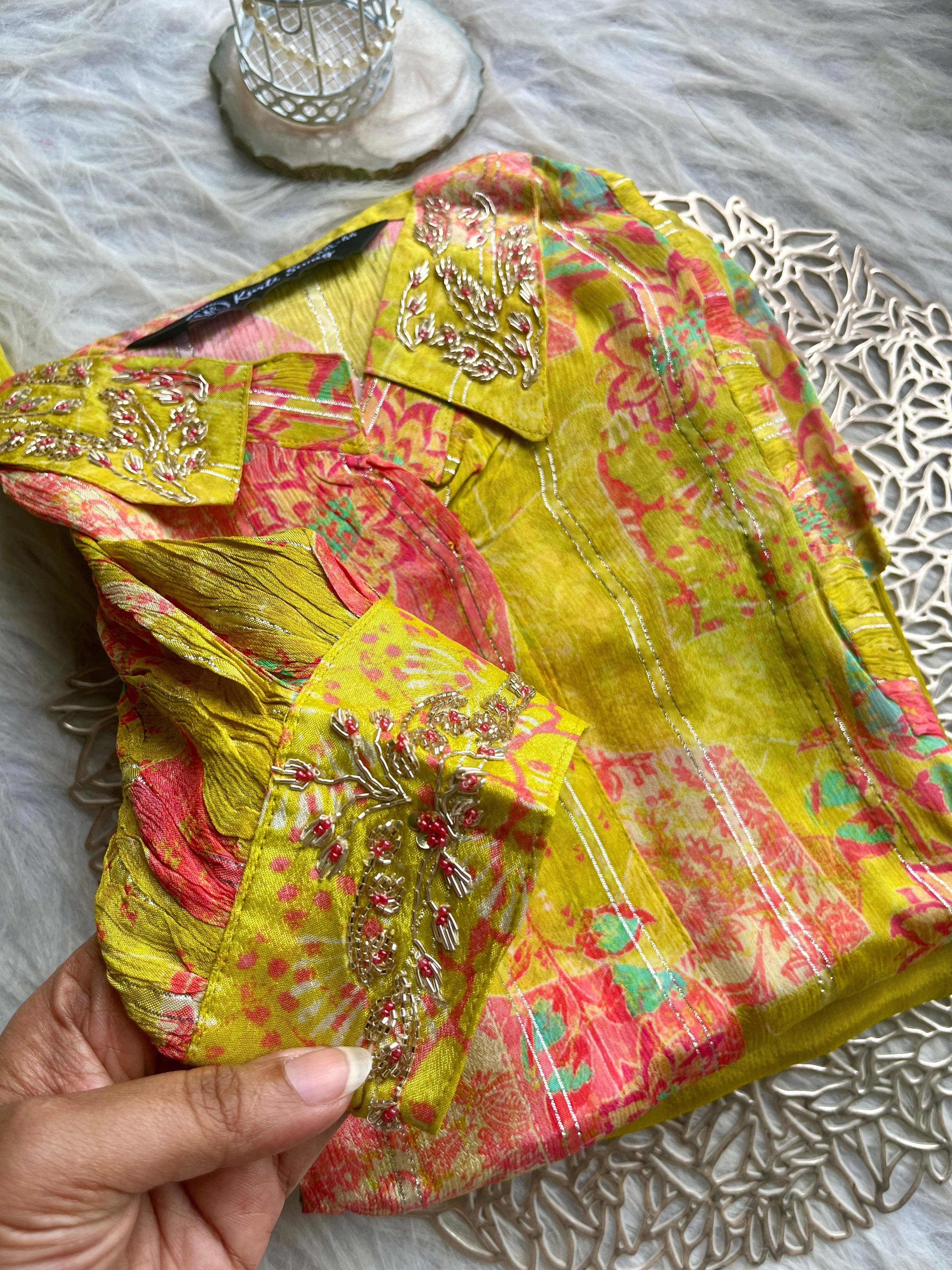 “ISHAANI” Premium Chinnon Coord Set With Designer Sleeves✨ | KurtiSwag