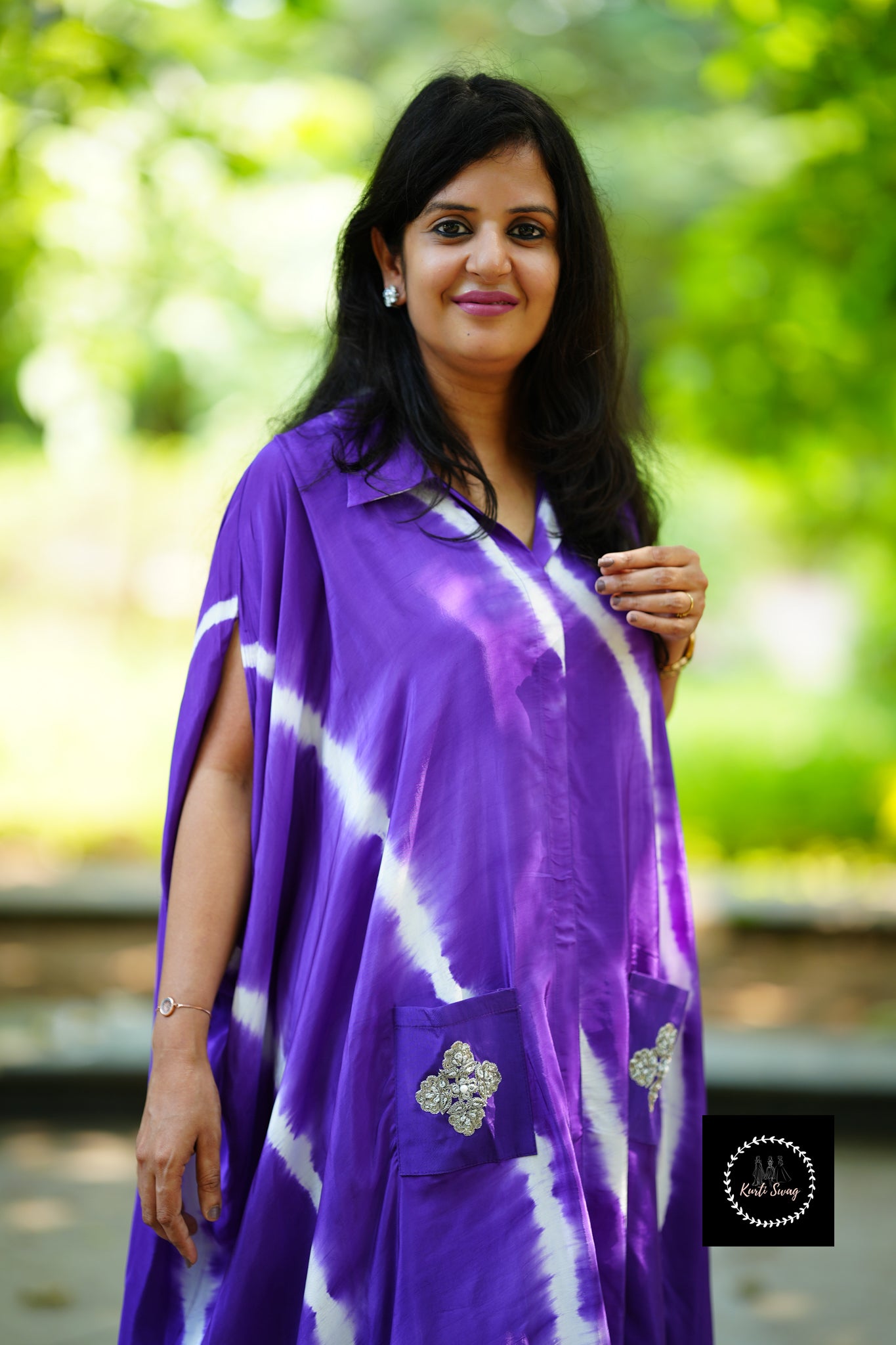 “ALIZEH” Tie And Dye Crepe Silk Kaftan Dress | KurtiSwag