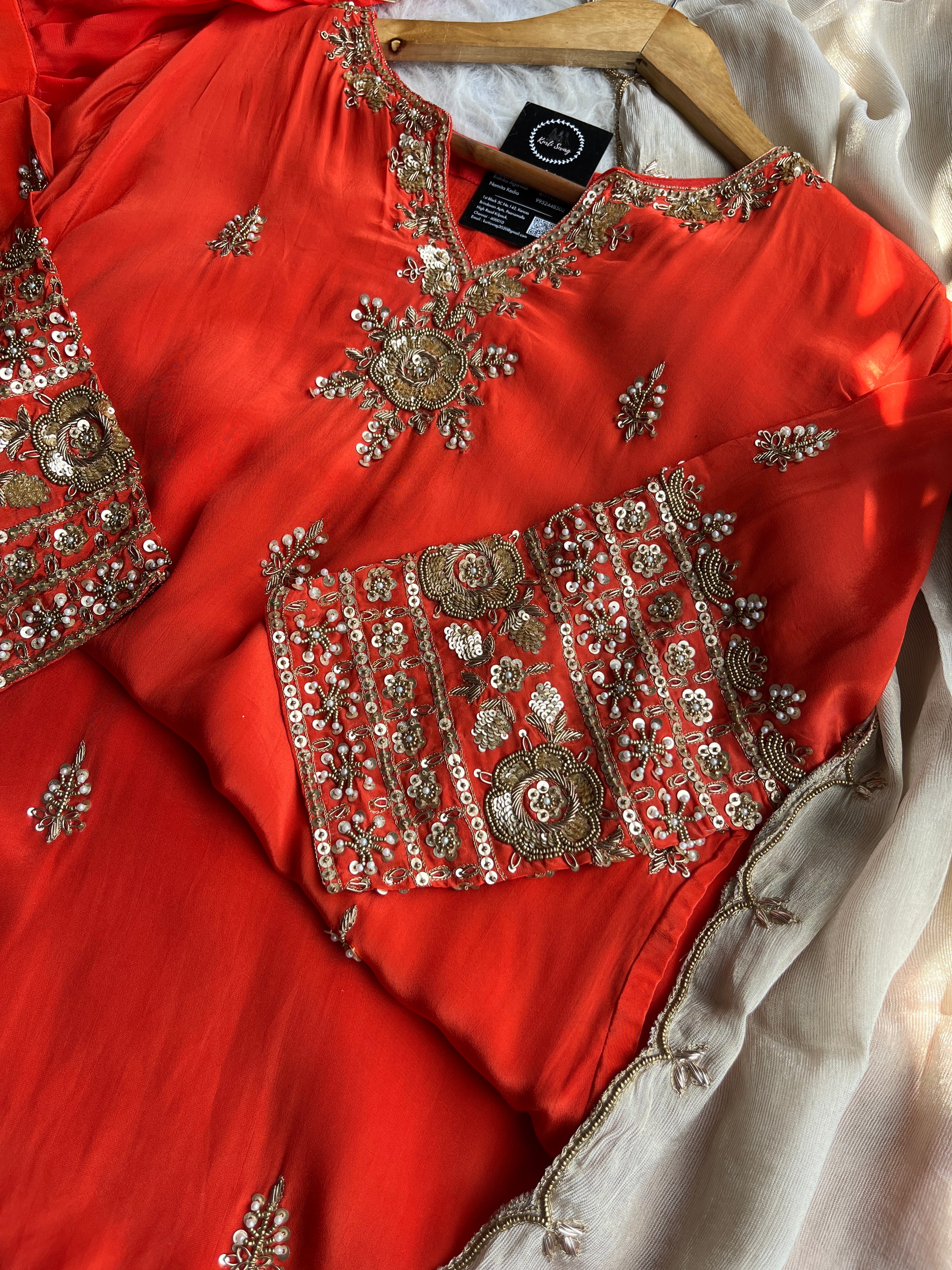 “RAANJHA” Pure Crape Festive Kurti & Dhoti Pant Set With Dupatta 🧡 | KurtiSwag