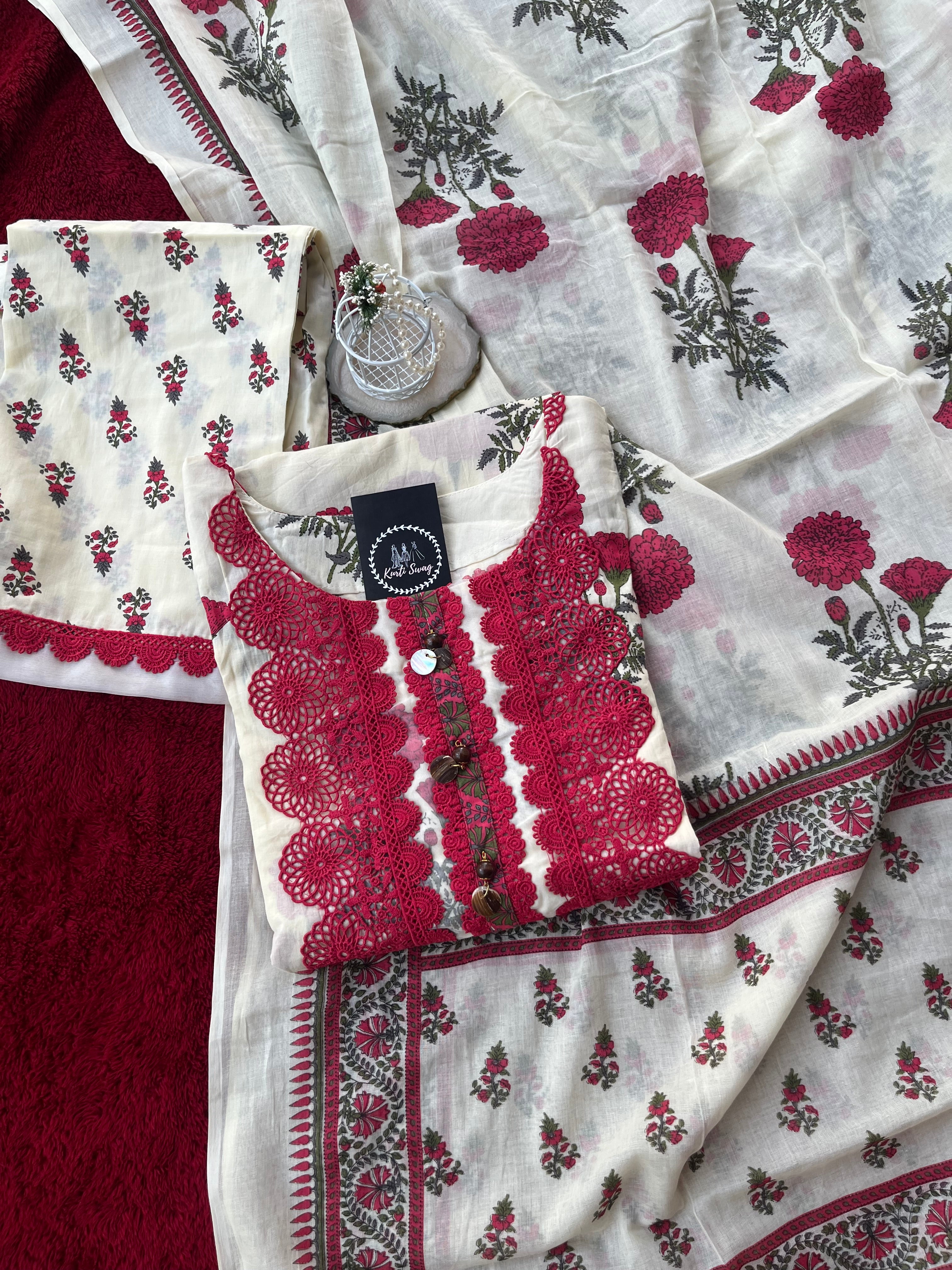 “LACE LUXE” Premium Cotton Kurta Suit Set✨💕 | KurtiSwag