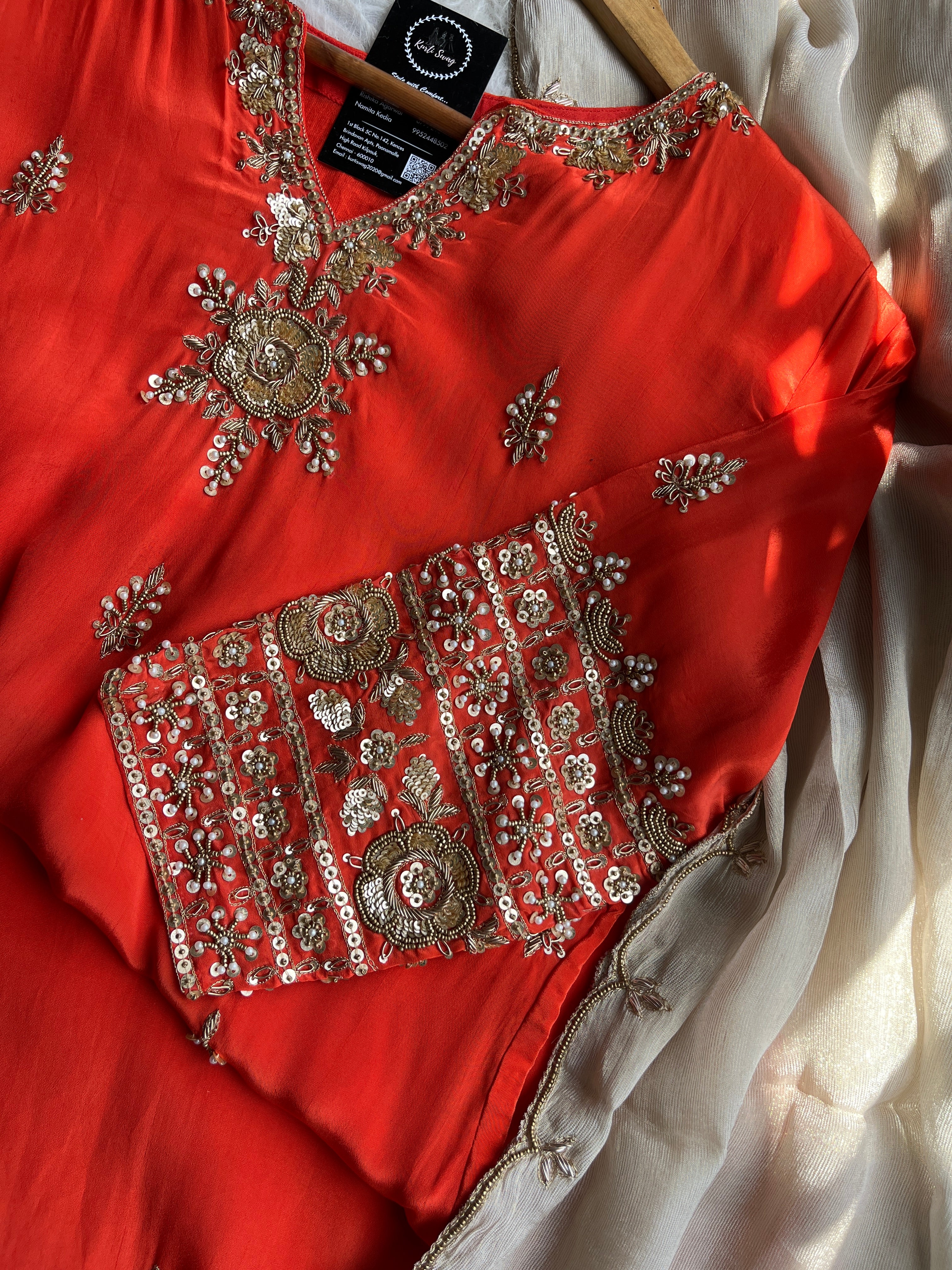 “RAANJHA” Pure Crape Festive Kurti & Dhoti Pant Set With Dupatta 🧡 | KurtiSwag