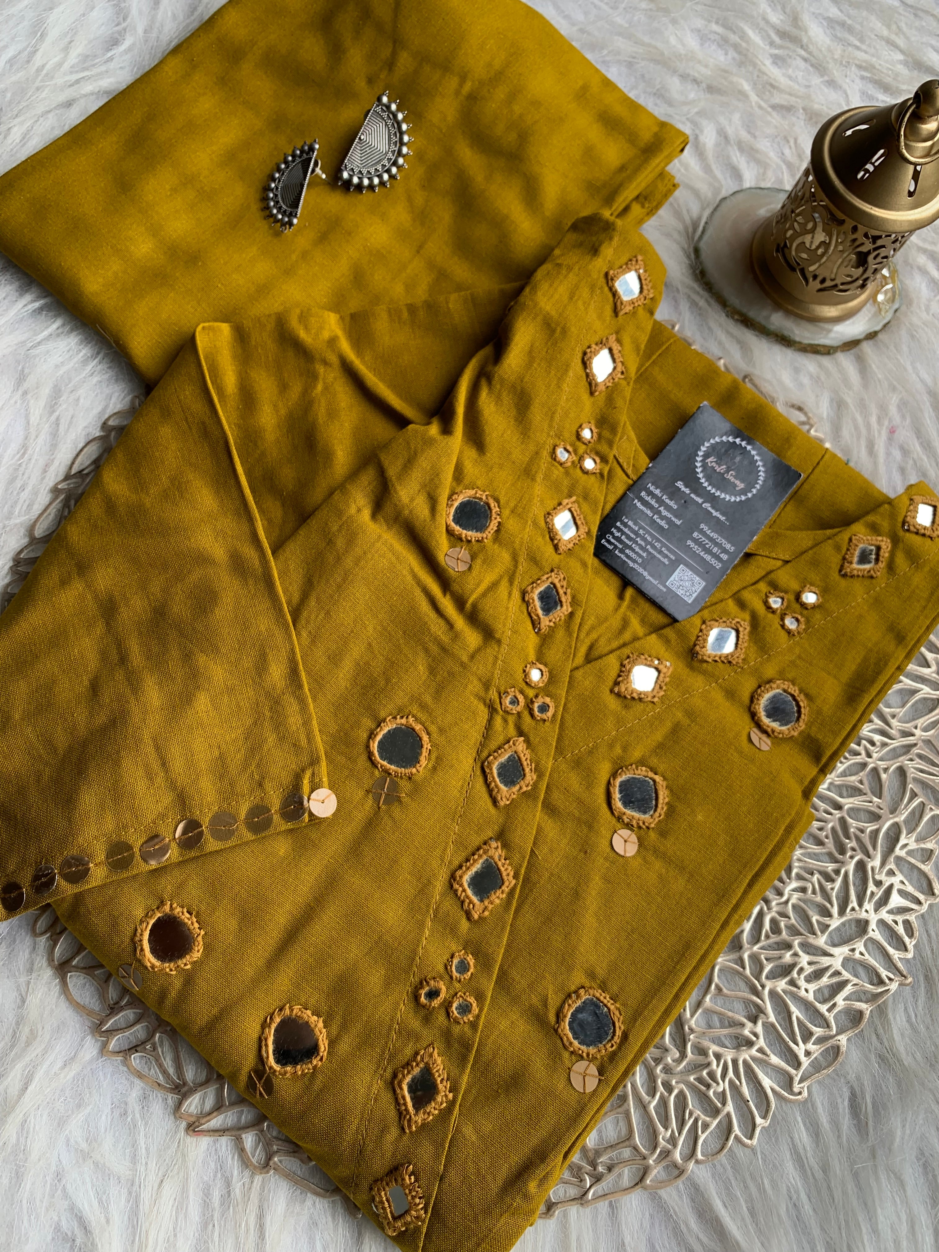 “SAANJH” Premium Mirror Work Cotton Kurta and Pant Set | KurtiSwag
