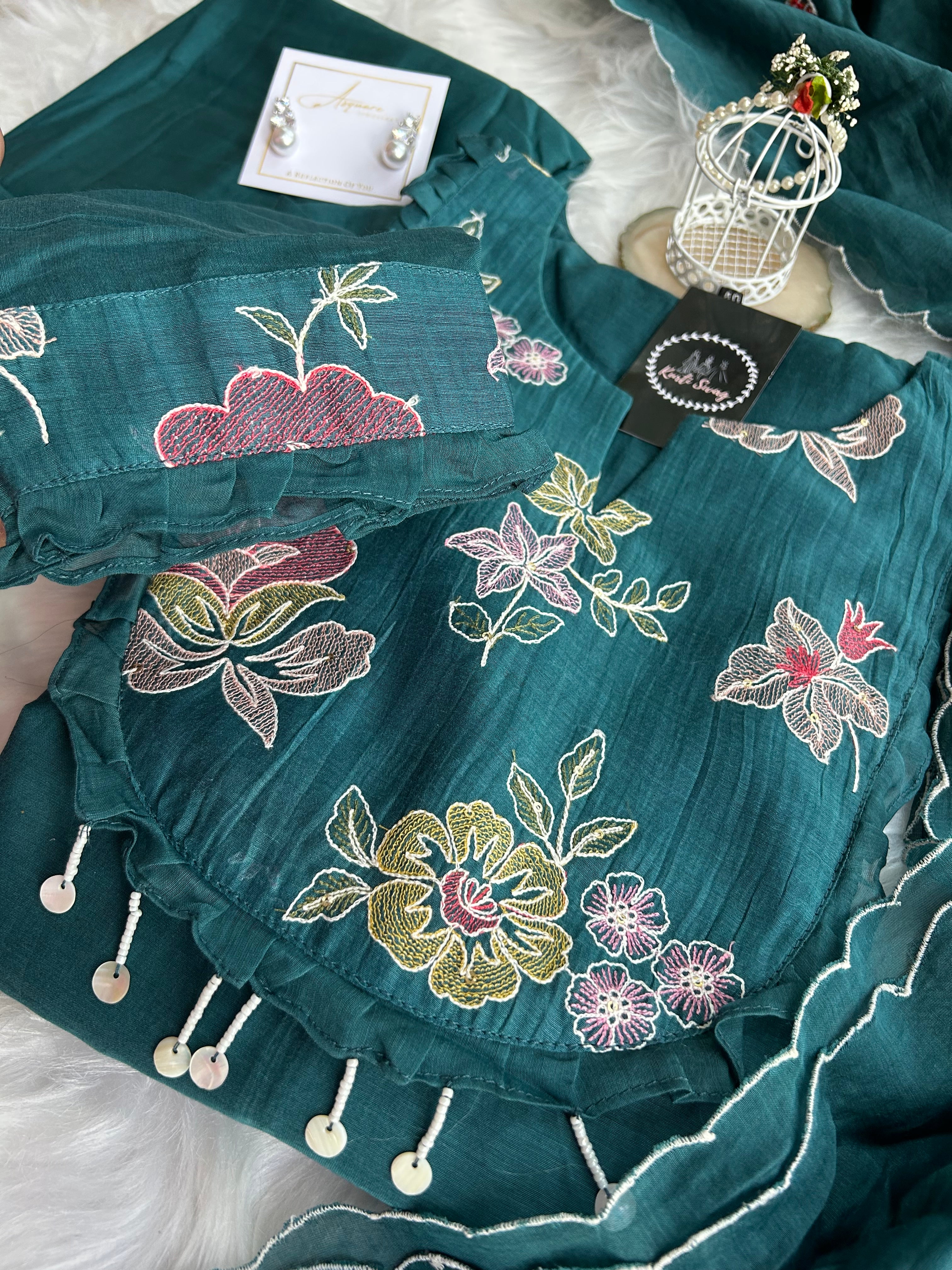 “SOFT HUES” Premium Embroidered Mul Chanderi Suit Set ✨💕 | KurtiSwag