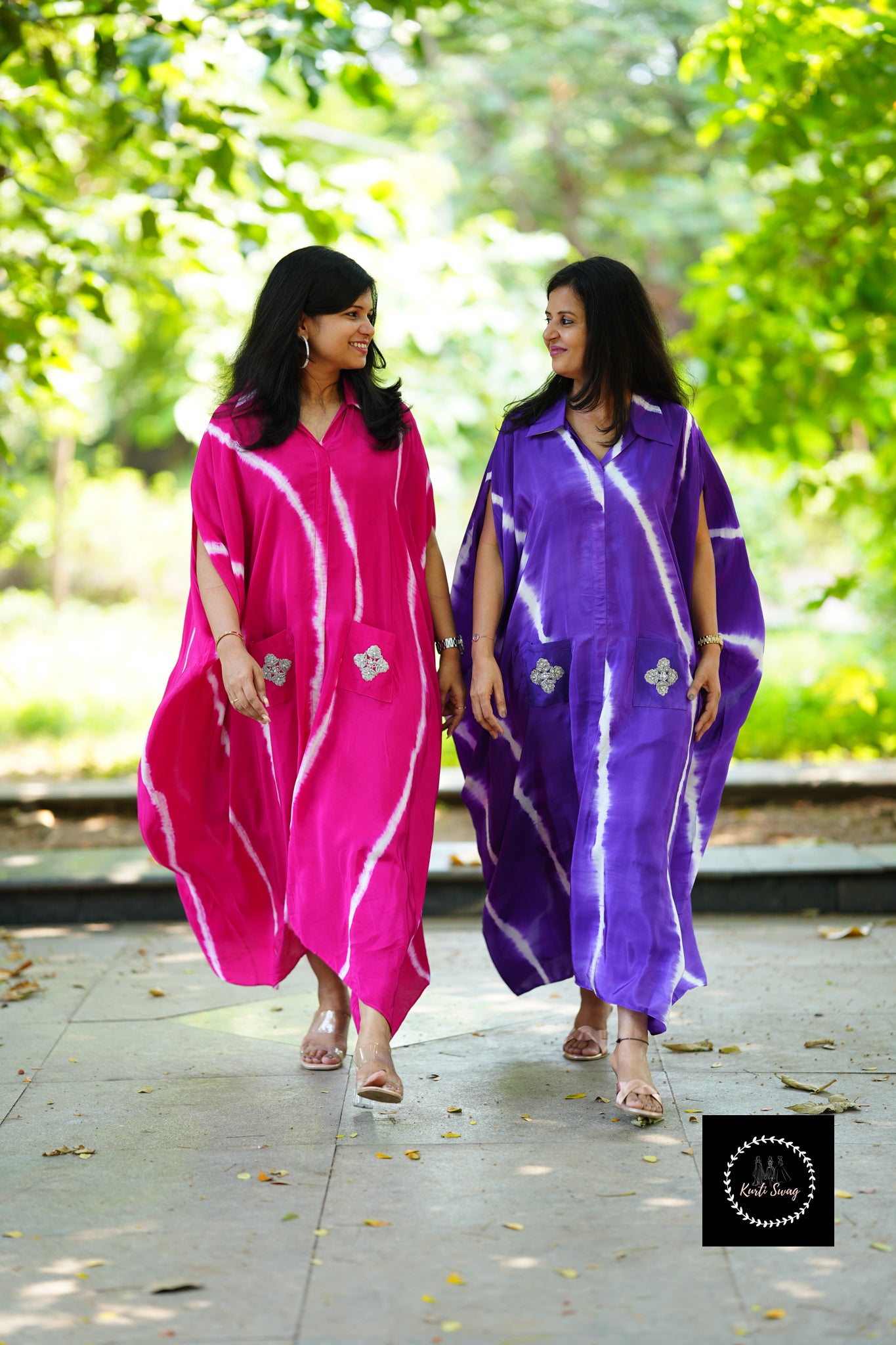 “ALIZEH” Tie And Dye Crepe Silk Kaftan Dress | KurtiSwag