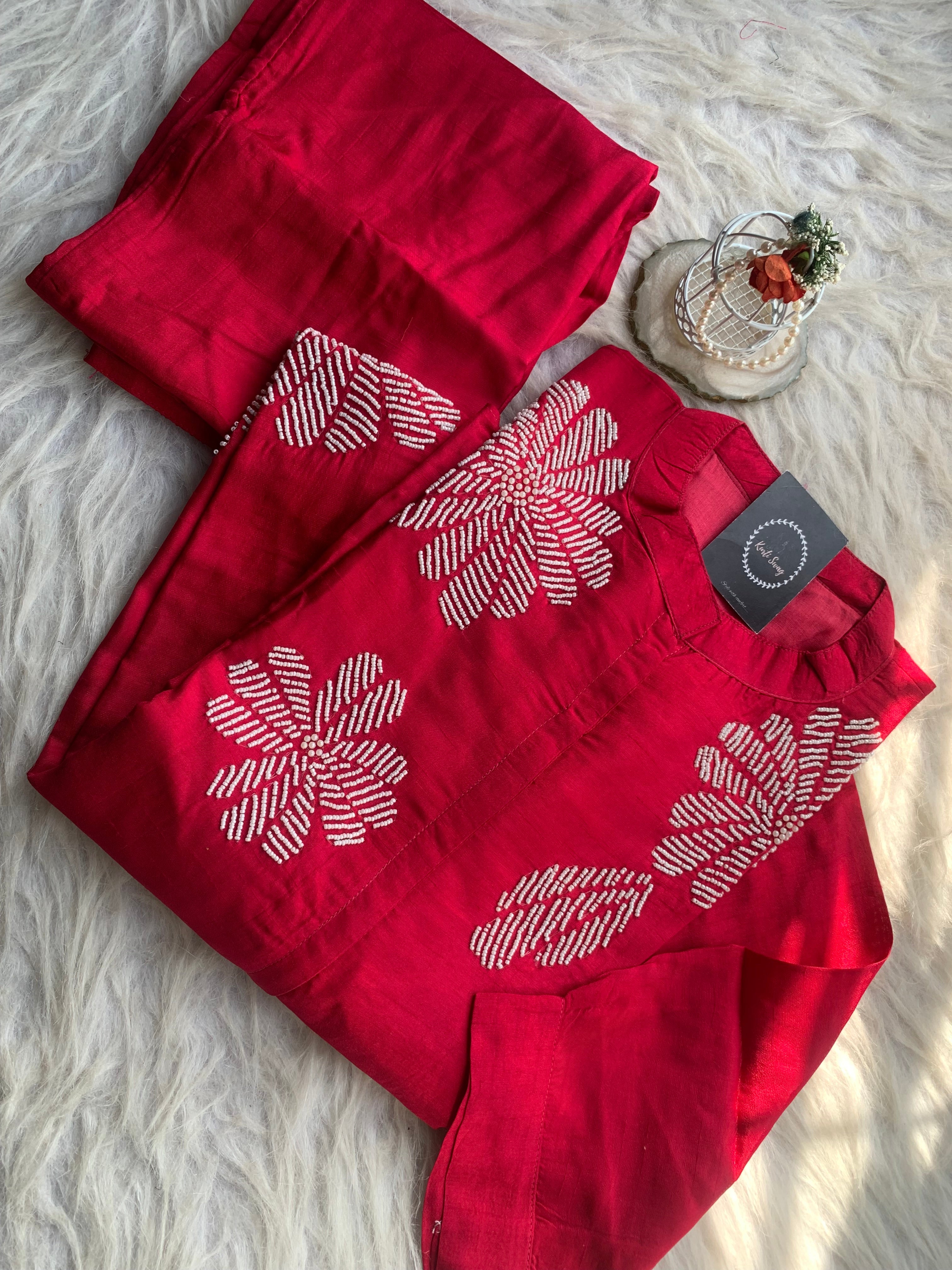 “ SANTOOR” Premium Dola Silk With Pearl Embellished Coord Set ✨💕 | KurtiSwag