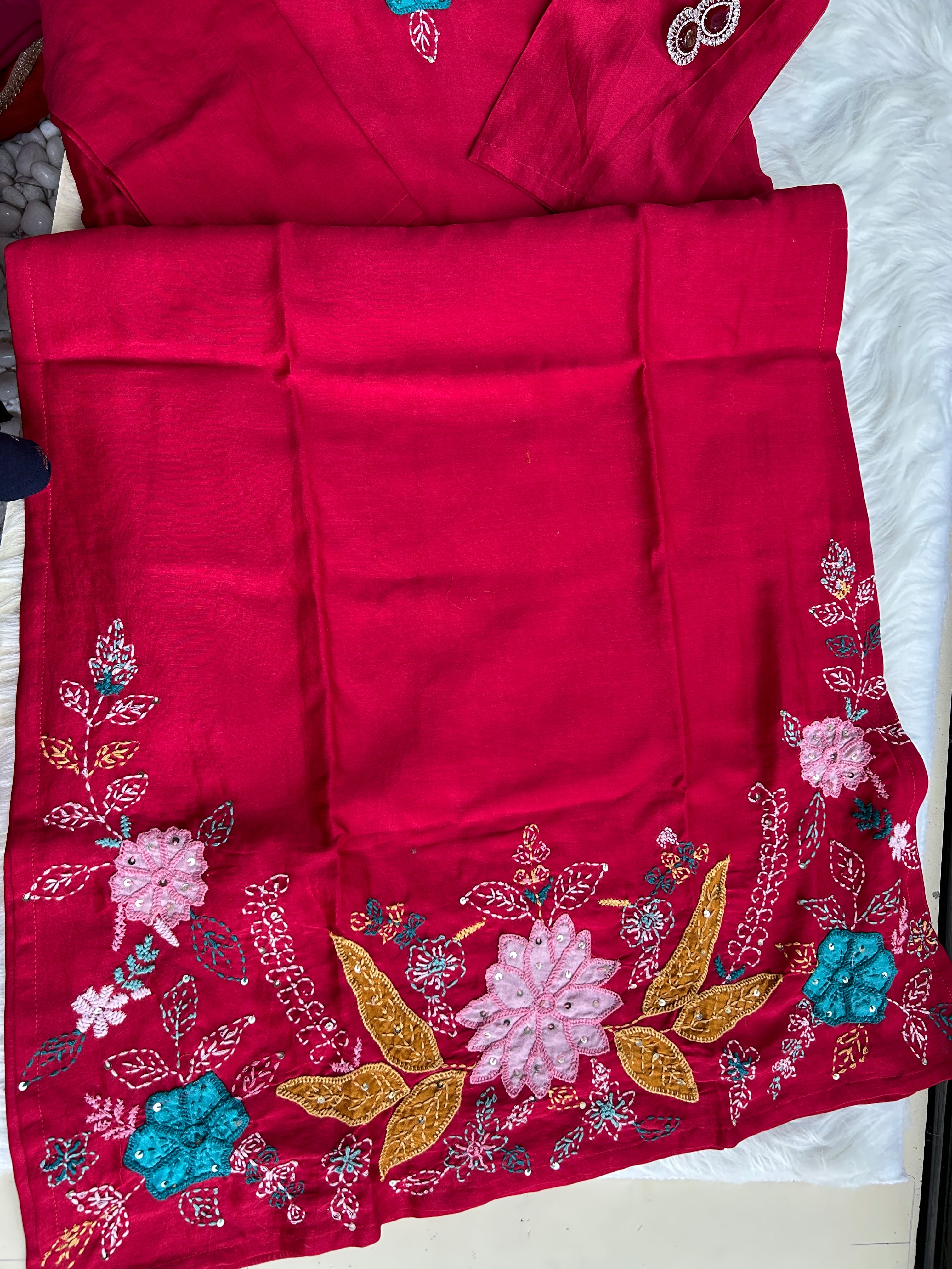 “RUHANI BLOSSOM” Pure Chanderi Suit Set In Red ❤️ | KurtiSwag