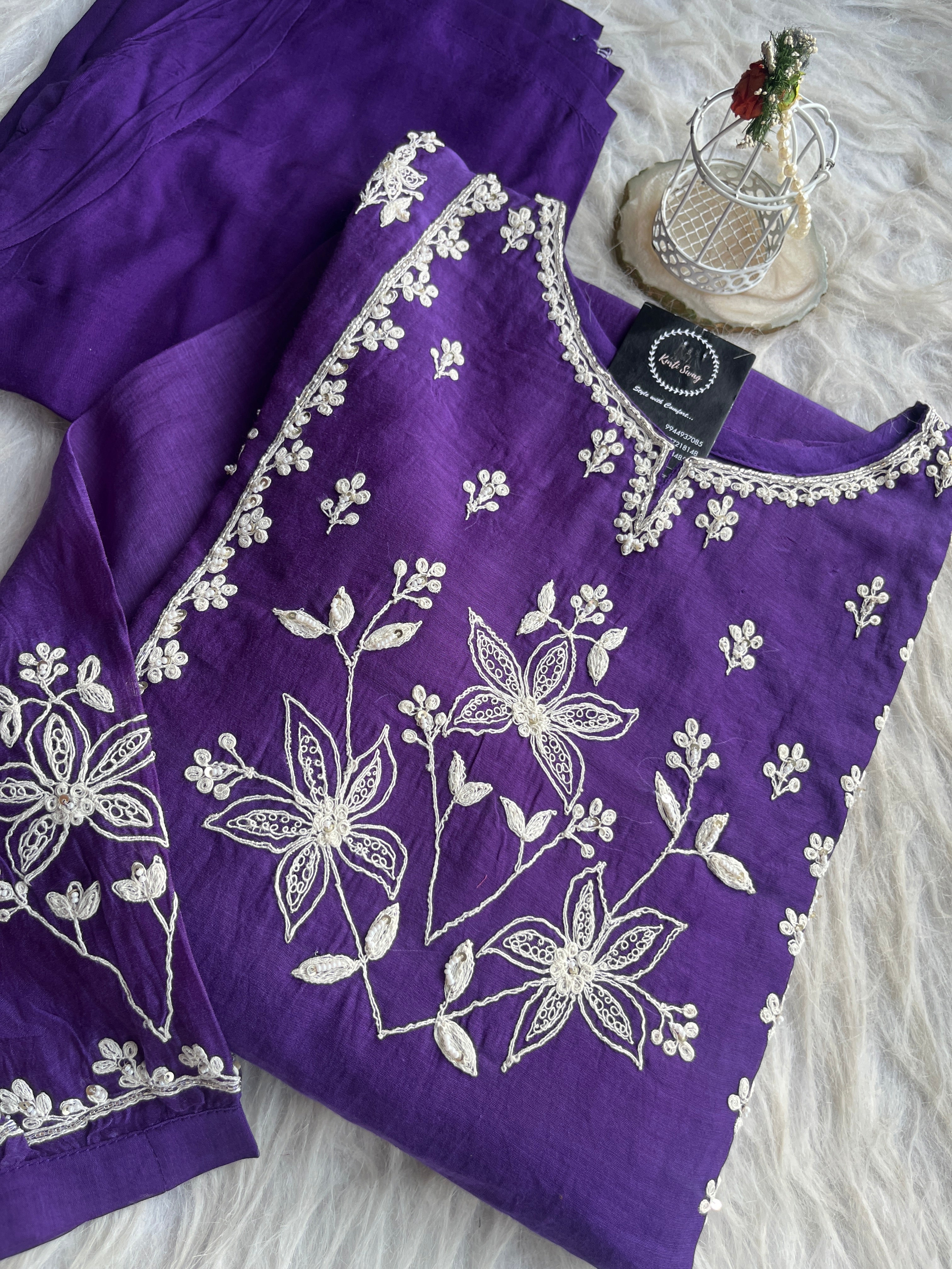 “VAANI” Premium Mul Chanderi Thread Work A Line Kurta Pant Set 💕✨ | KurtiSwag