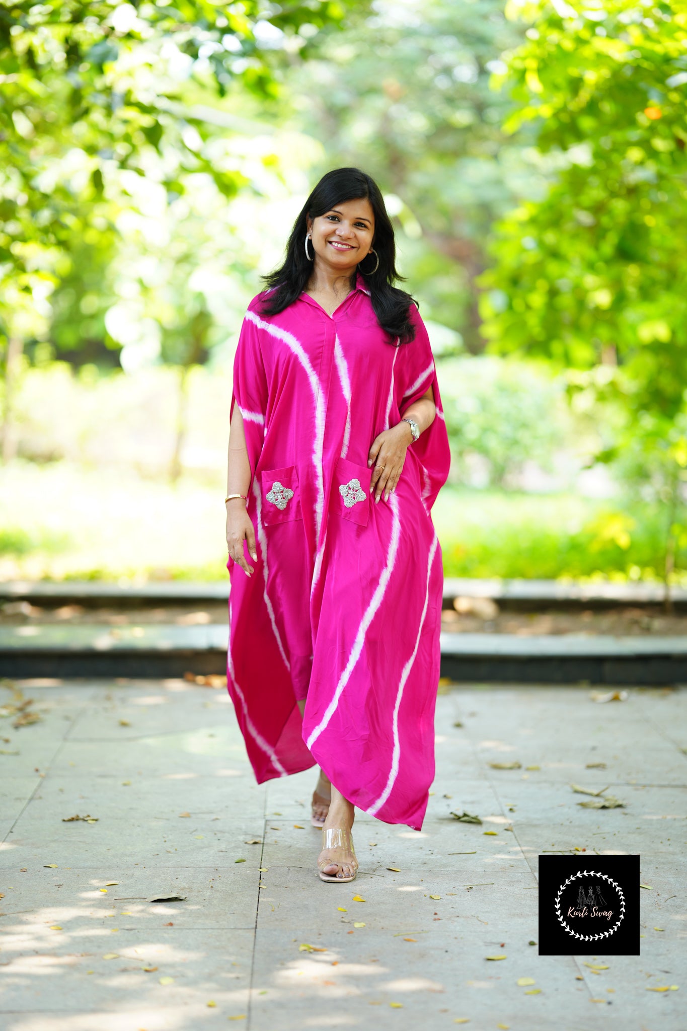 “ALIZEH” Tie And Dye Crepe Silk Kaftan Dress | KurtiSwag