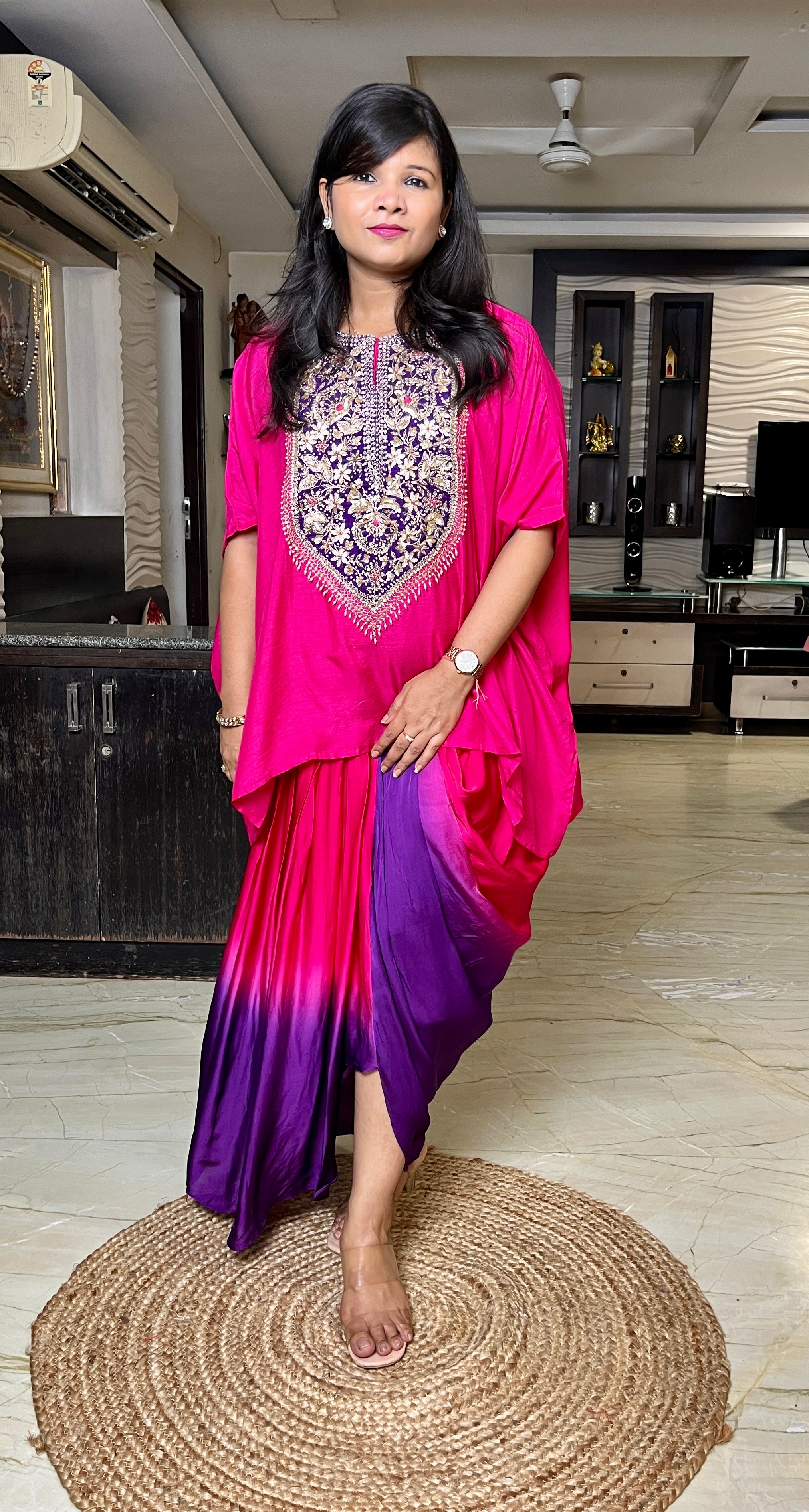 “PAARUL” Premium Festive Handwork Top With Cowl Drape Shaded Skirt - Indowestern 💕✨ | KurtiSwag