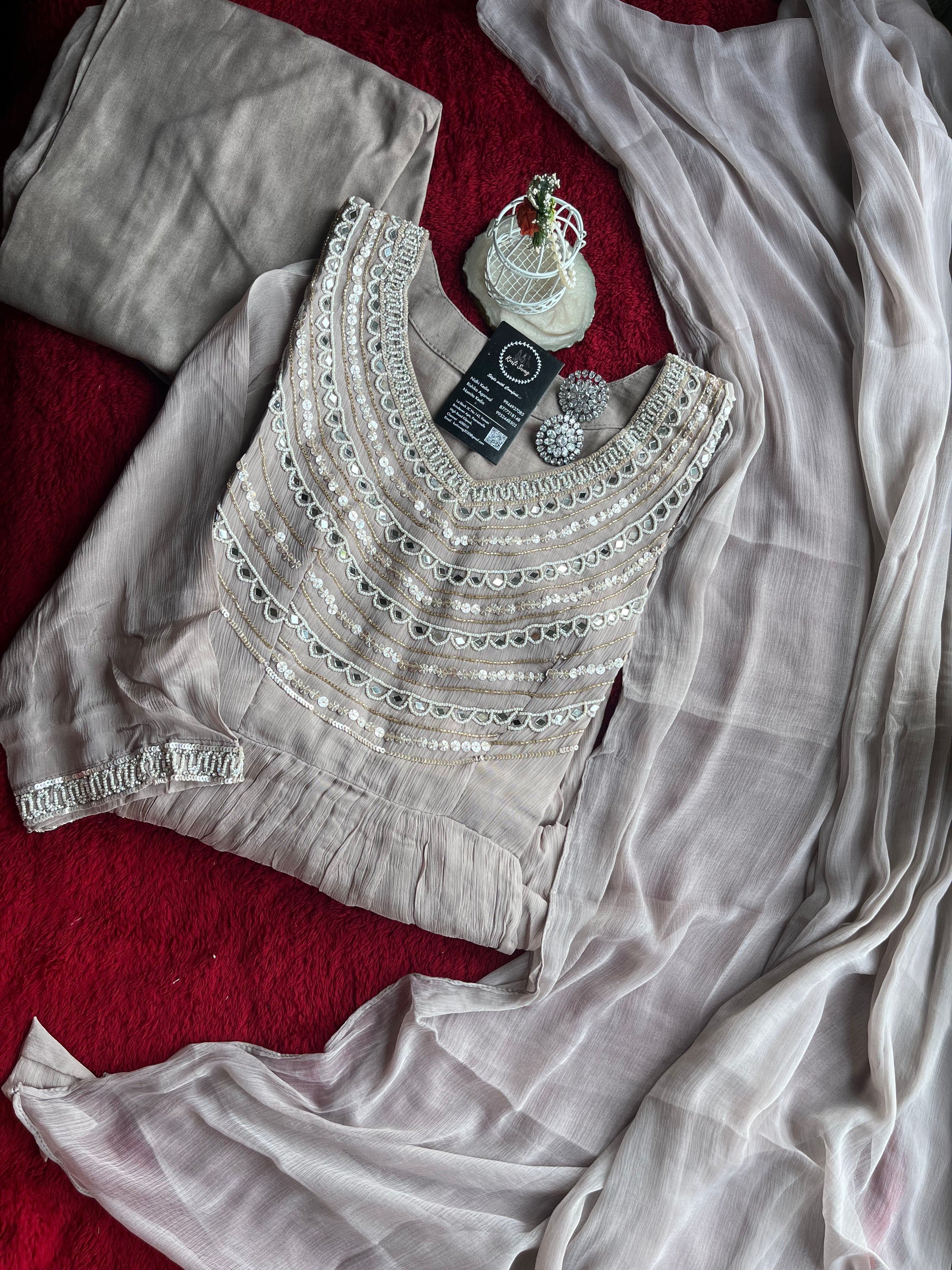 “SAJAL” Mirror And Sequin Embellished Chinnon Suit Set ✨💕 | KurtiSwag