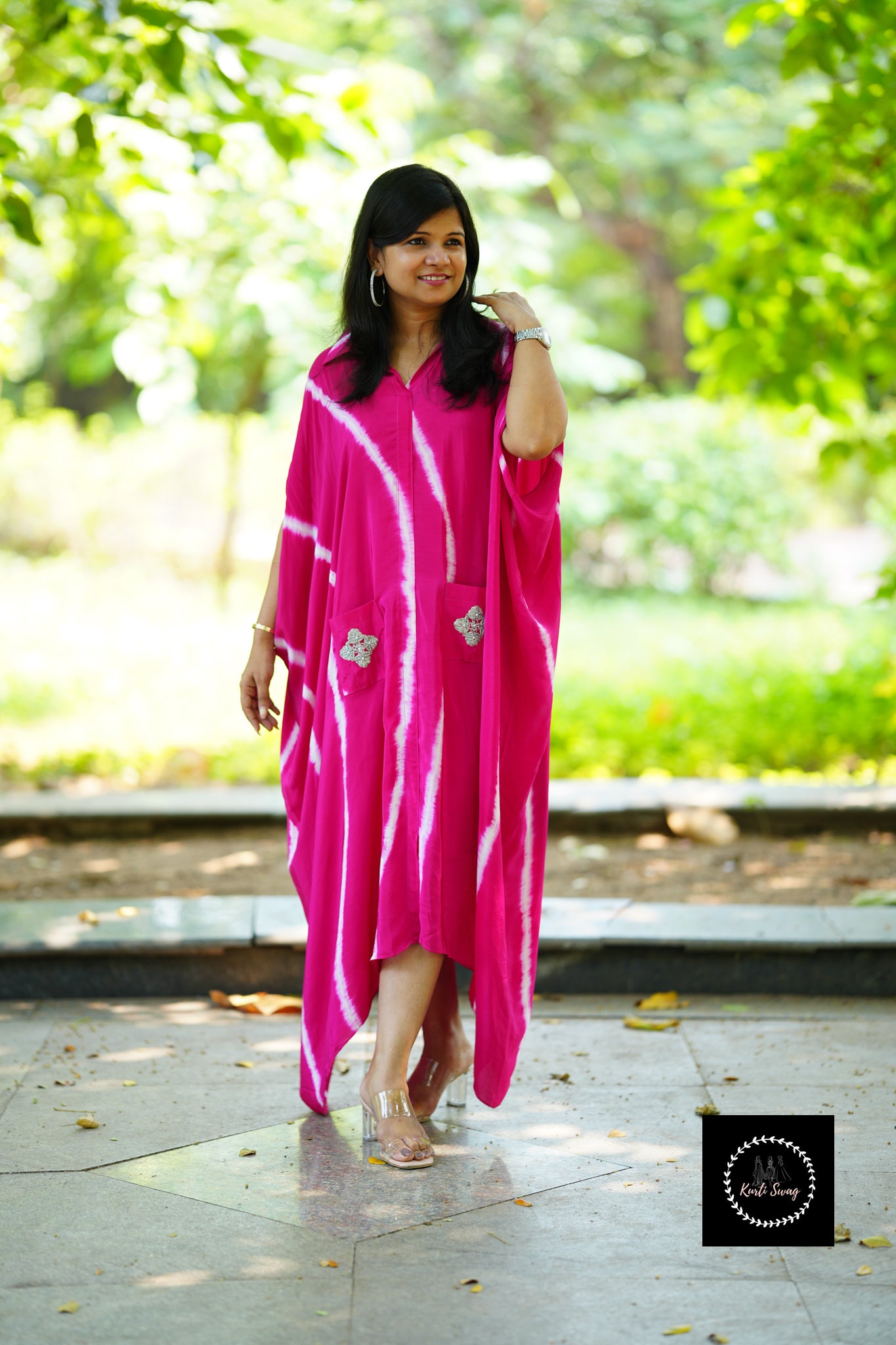 “ALIZEH” Tie And Dye Crepe Silk Kaftan Dress | KurtiSwag