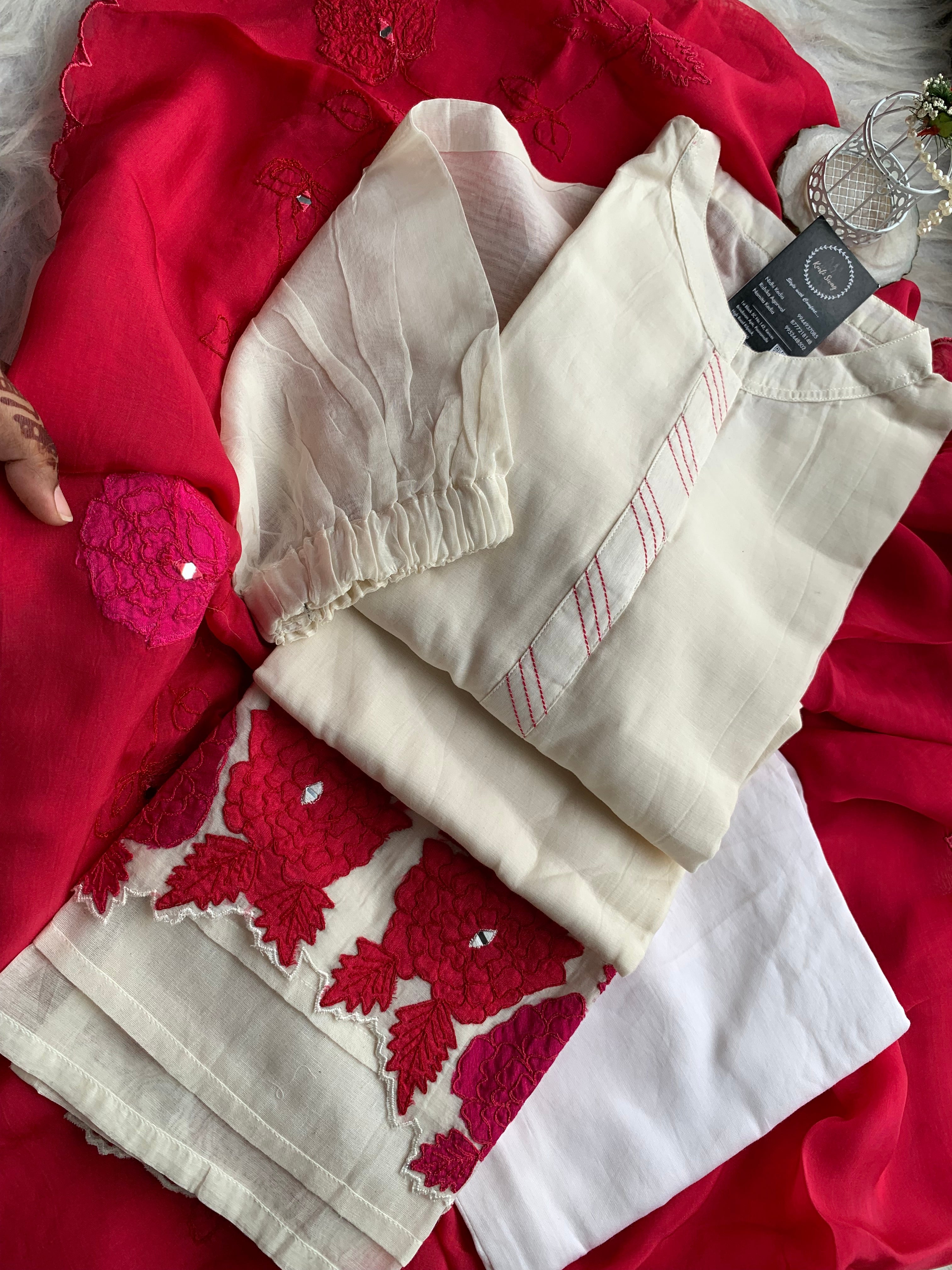 “MANASA” Mul Chanderi Applique Suit Set ✨♥️ | KurtiSwag
