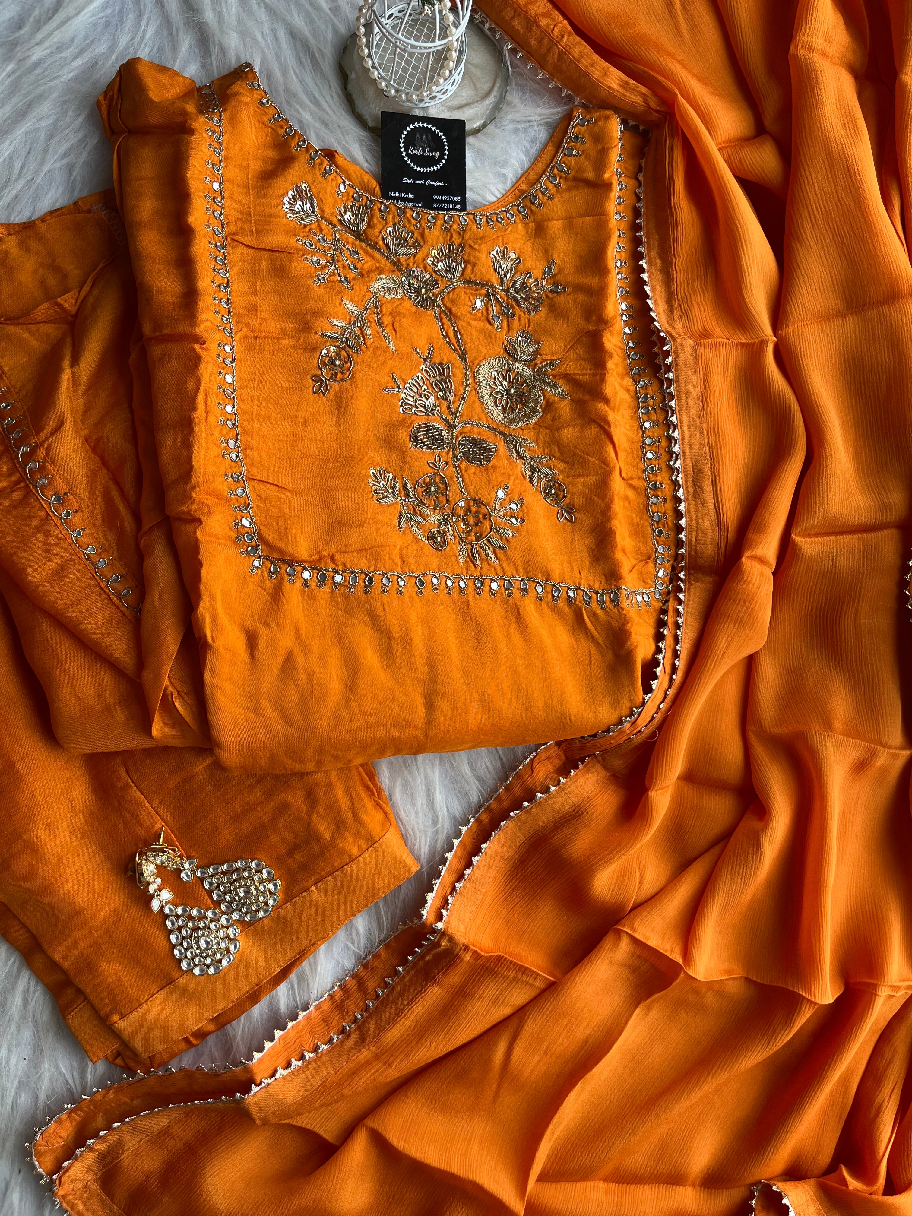 “AUBURN” Premiun Kurti Full set In Orange ✨ | KurtiSwag
