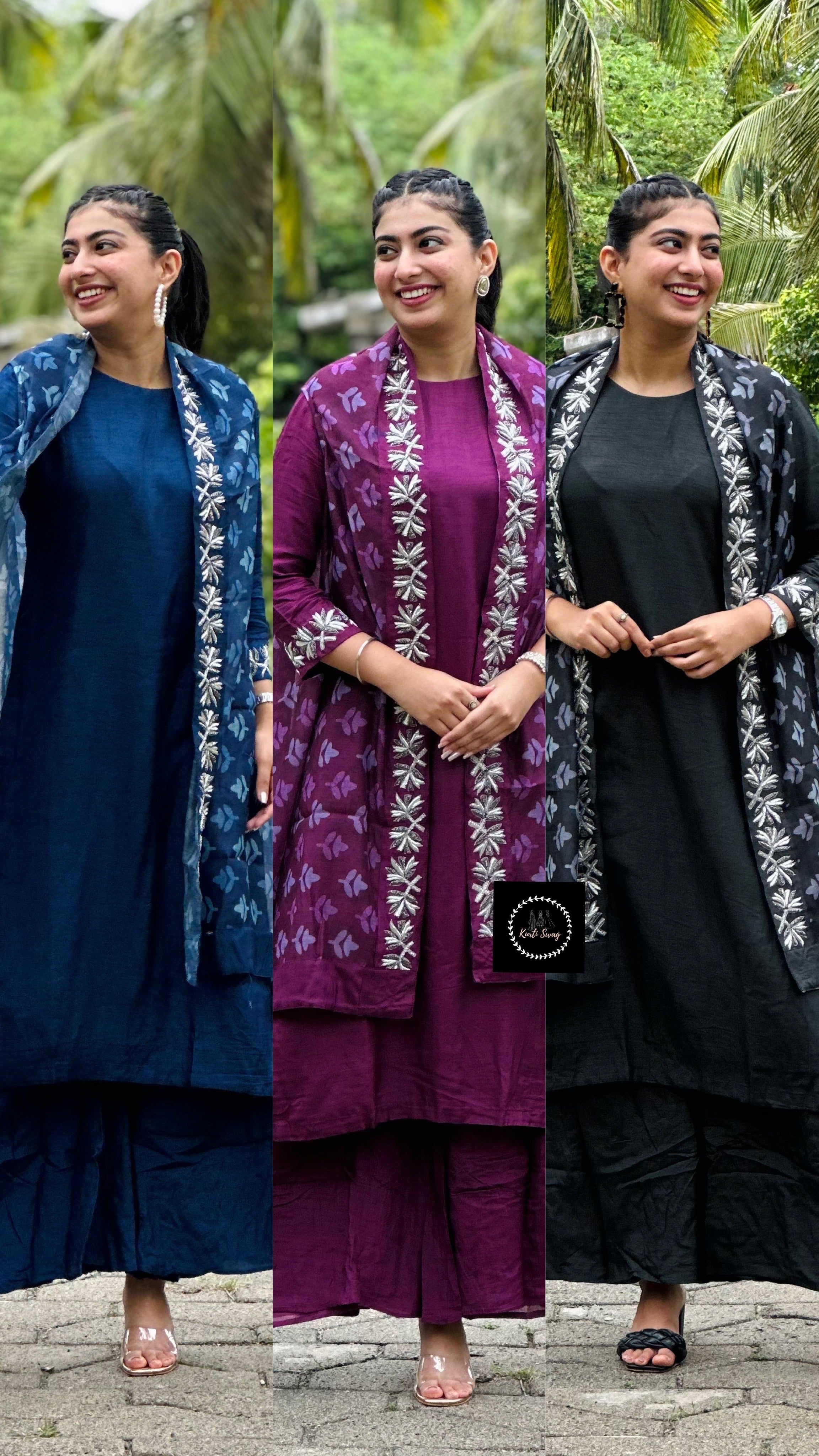 “NIGHTINGALE” Dola Silk Kurta With Drape Jacket And Plazzo Pants | KurtiSwag