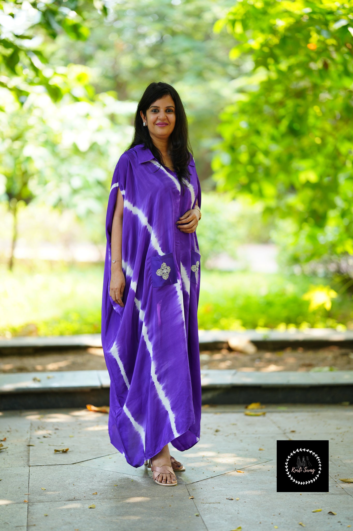 “ALIZEH” Tie And Dye Crepe Silk Kaftan Dress | KurtiSwag