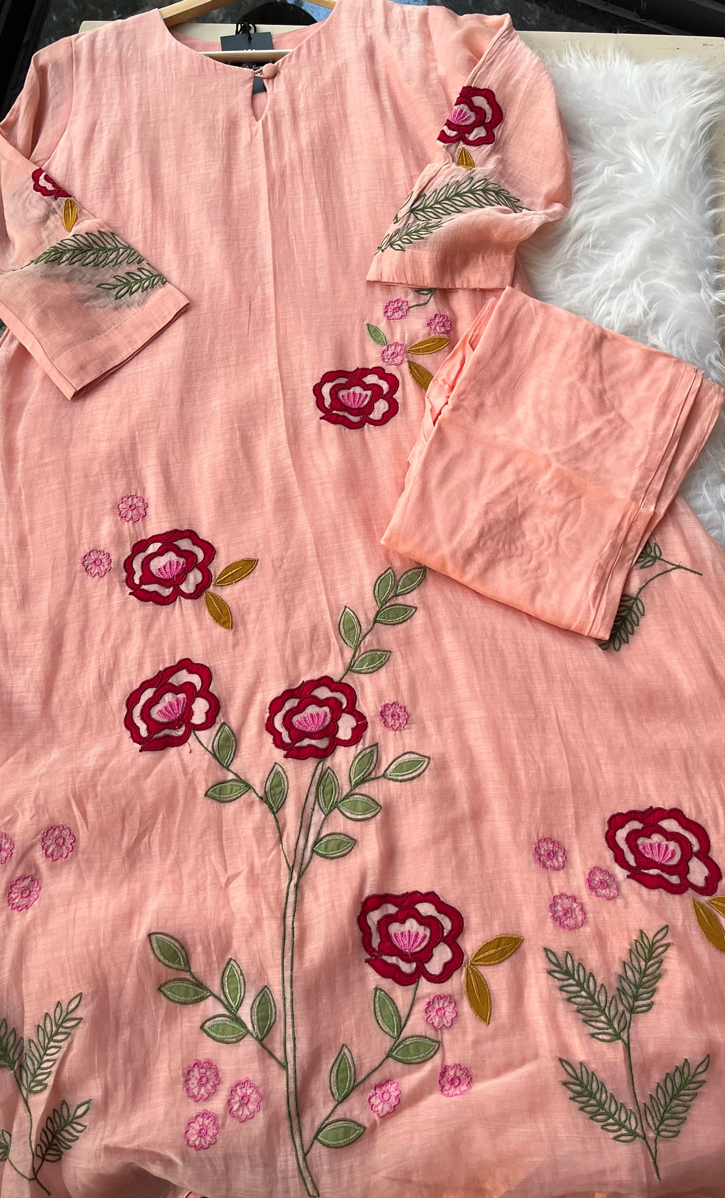“BLOSSOM” Mul Chanderi A Line Kurta Pant Set ✨ | KurtiSwag
