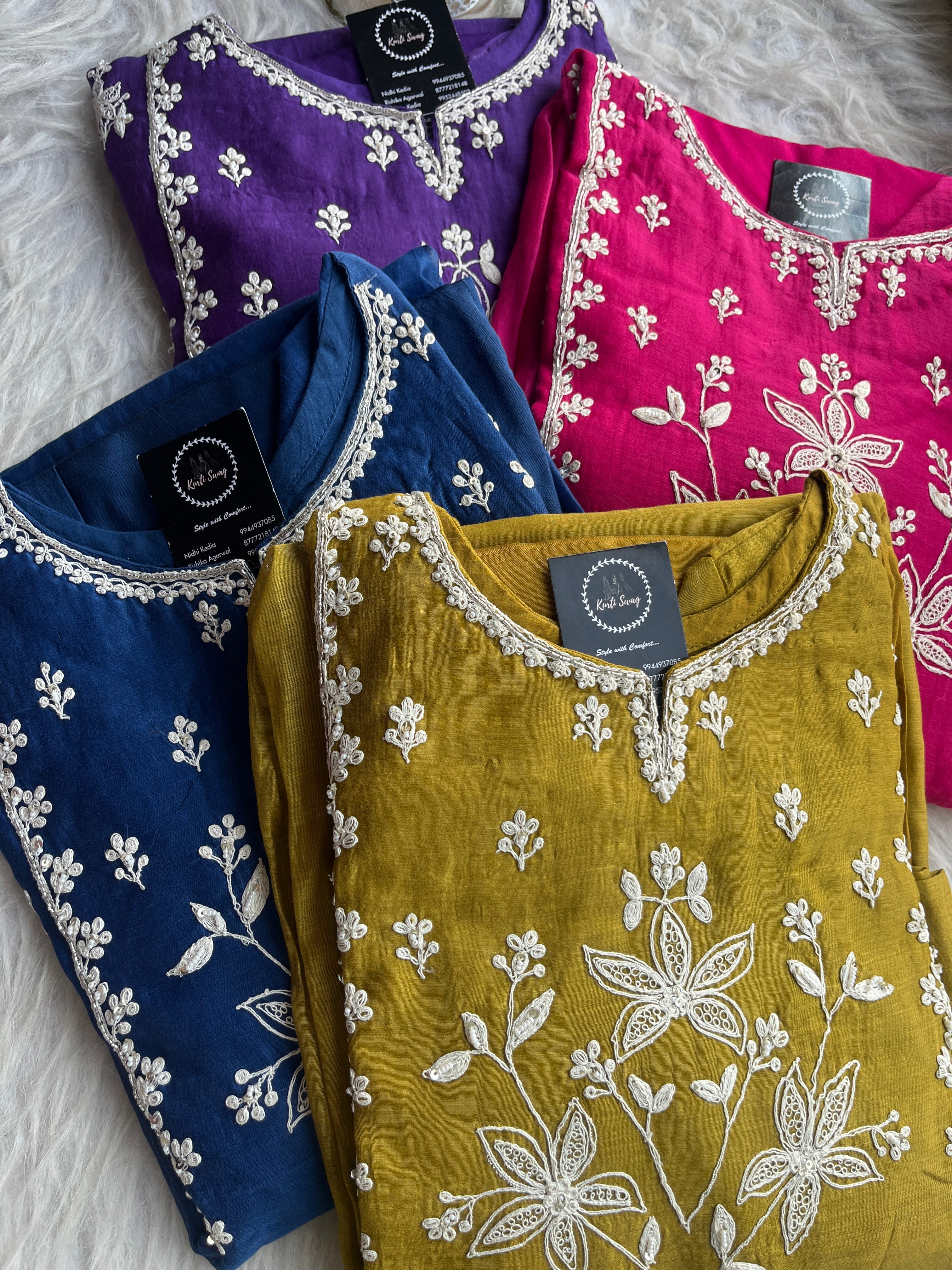 “VAANI” Premium Mul Chanderi Thread Work A Line Kurta Pant Set 💕✨ | KurtiSwag