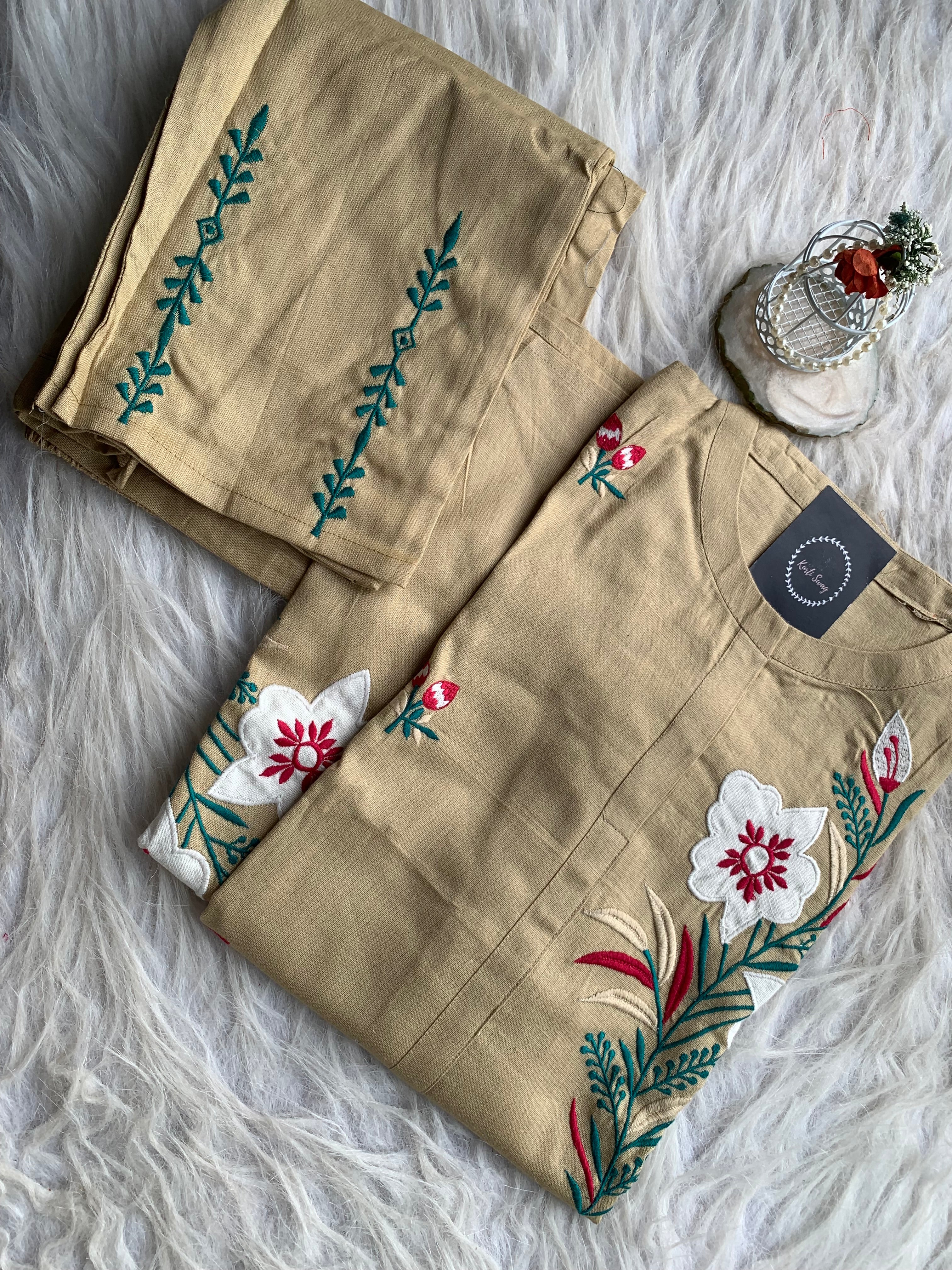 “SIMRAN “ Cotton Straight Kurta With Beautiful Appliqué and Thread Embroidery | KurtiSwag