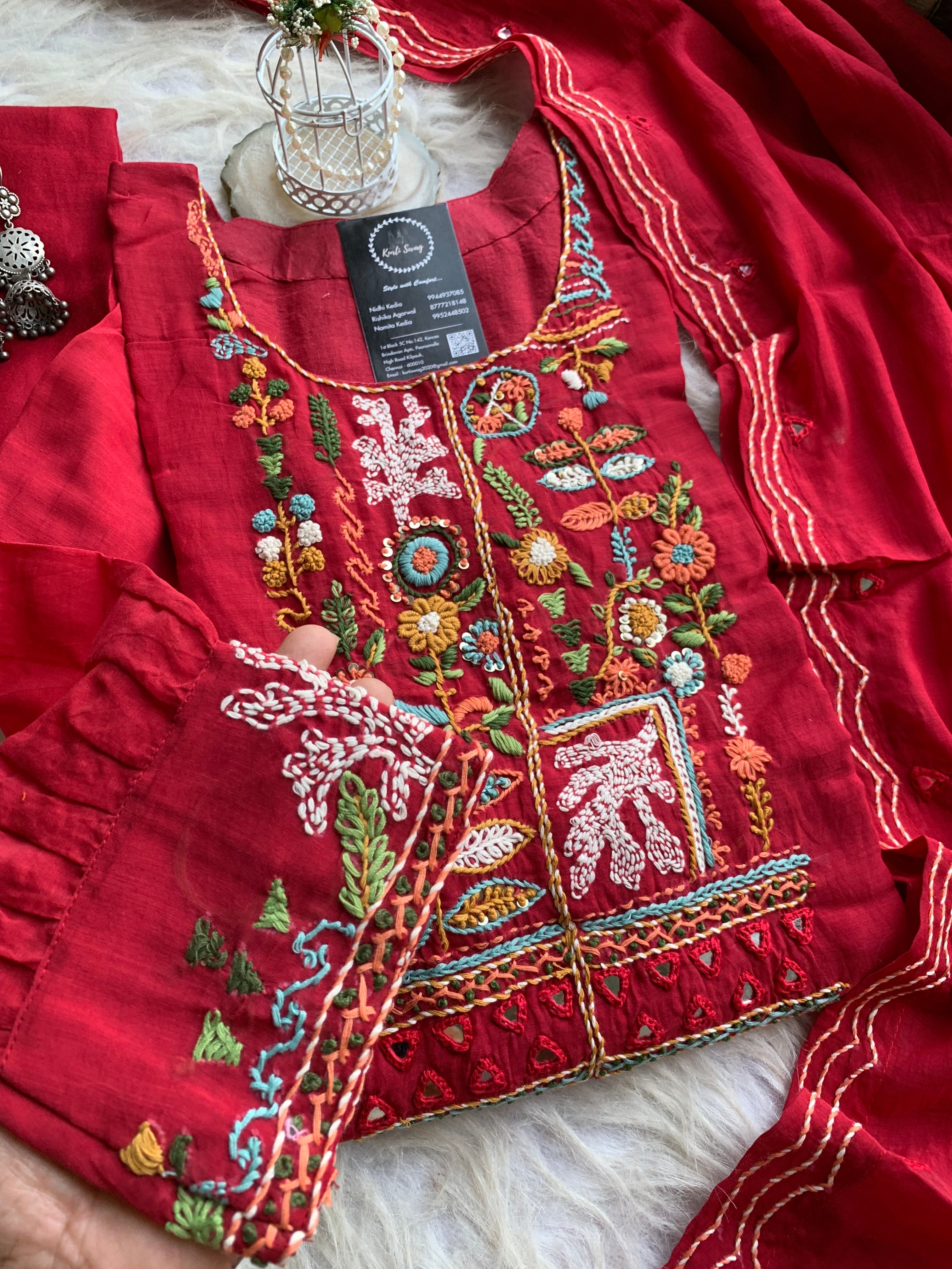 “ALANKAAR” Premium Mul Chanderi Thread Embroidered Suit Set ✨❤️✨ | KurtiSwag
