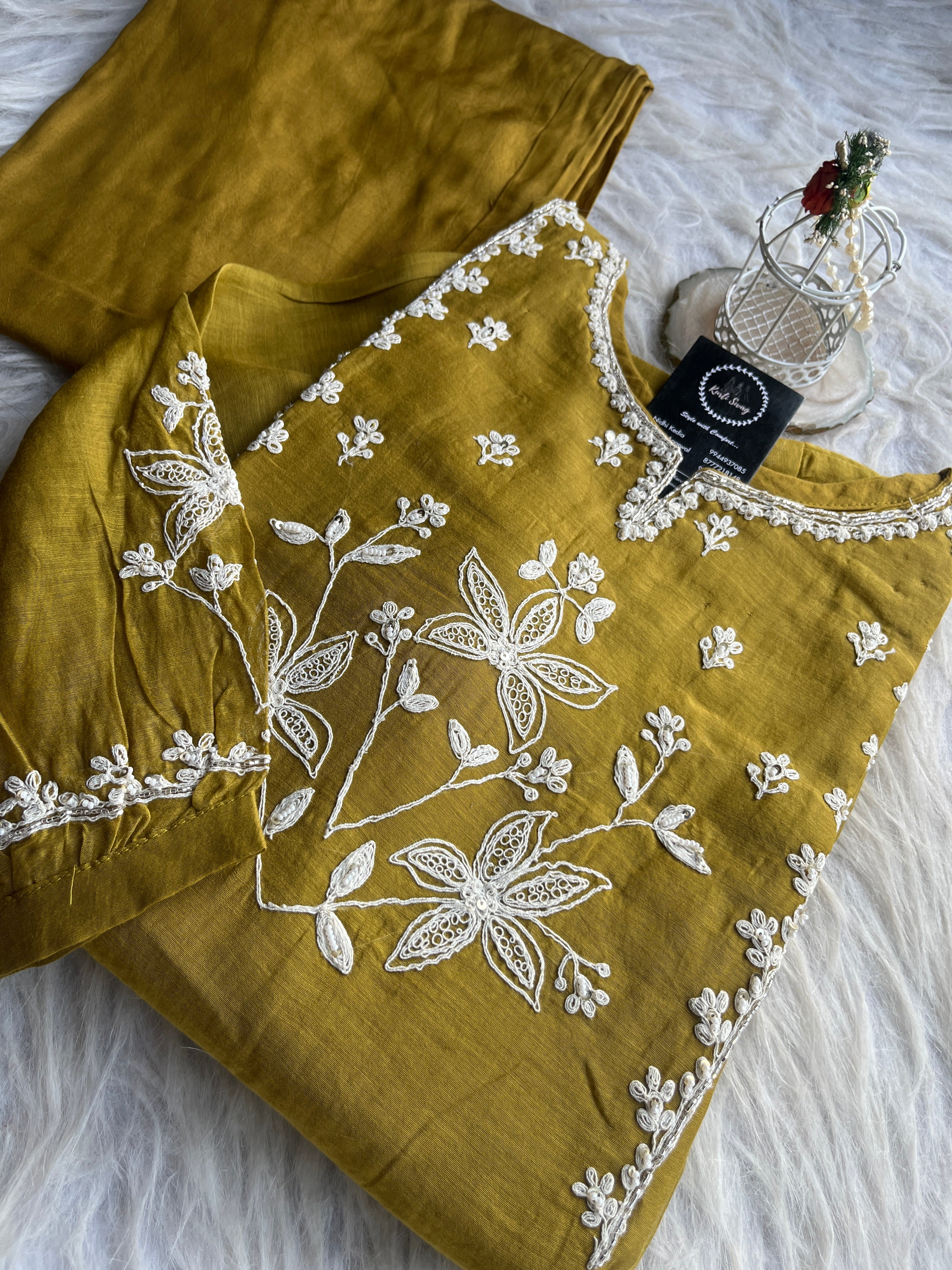 “VAANI” Premium Mul Chanderi Thread Work A Line Kurta Pant Set 💕✨ | KurtiSwag