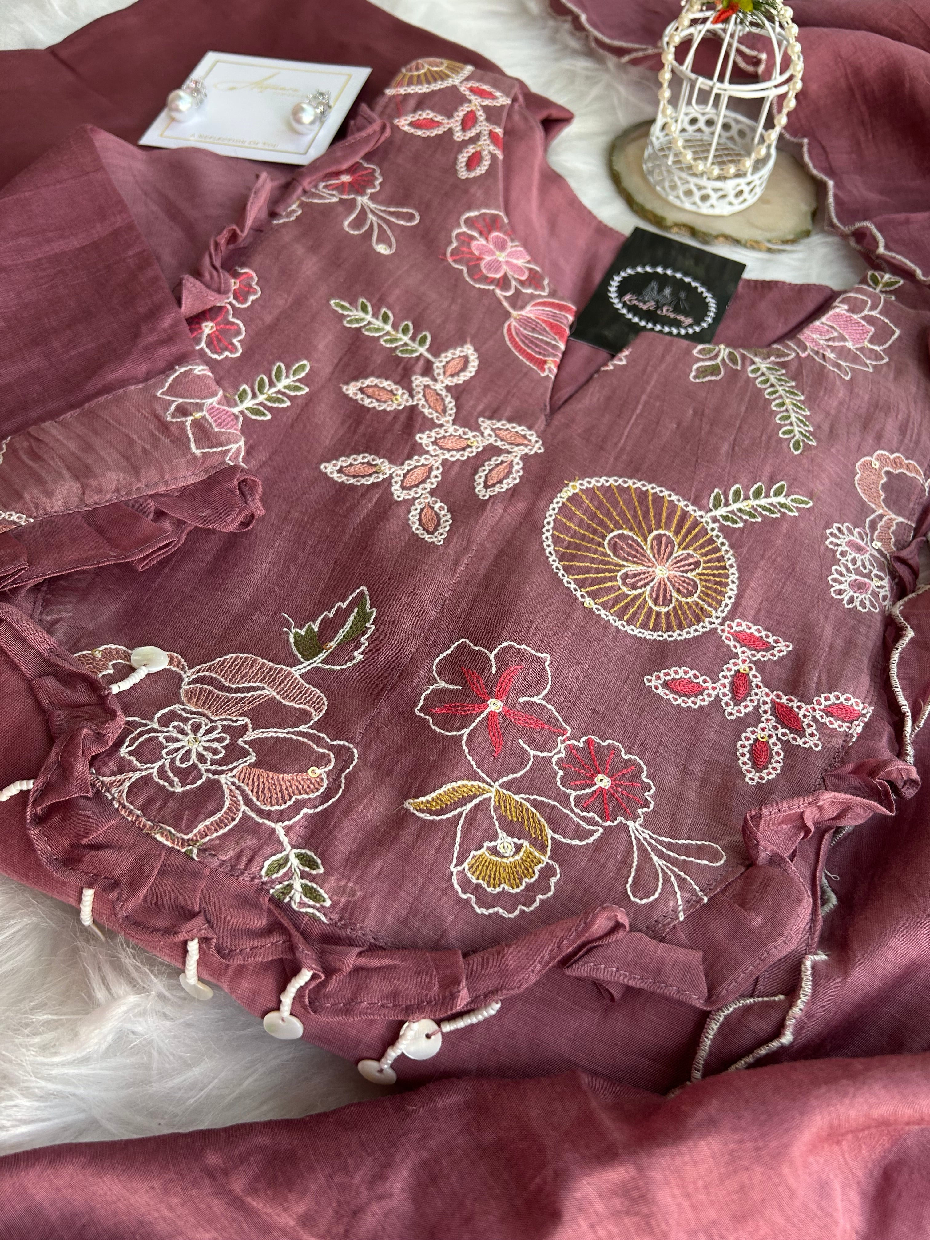 “SOFT HUES” Premium Embroidered Mul Chanderi Suit Set ✨💕 | KurtiSwag