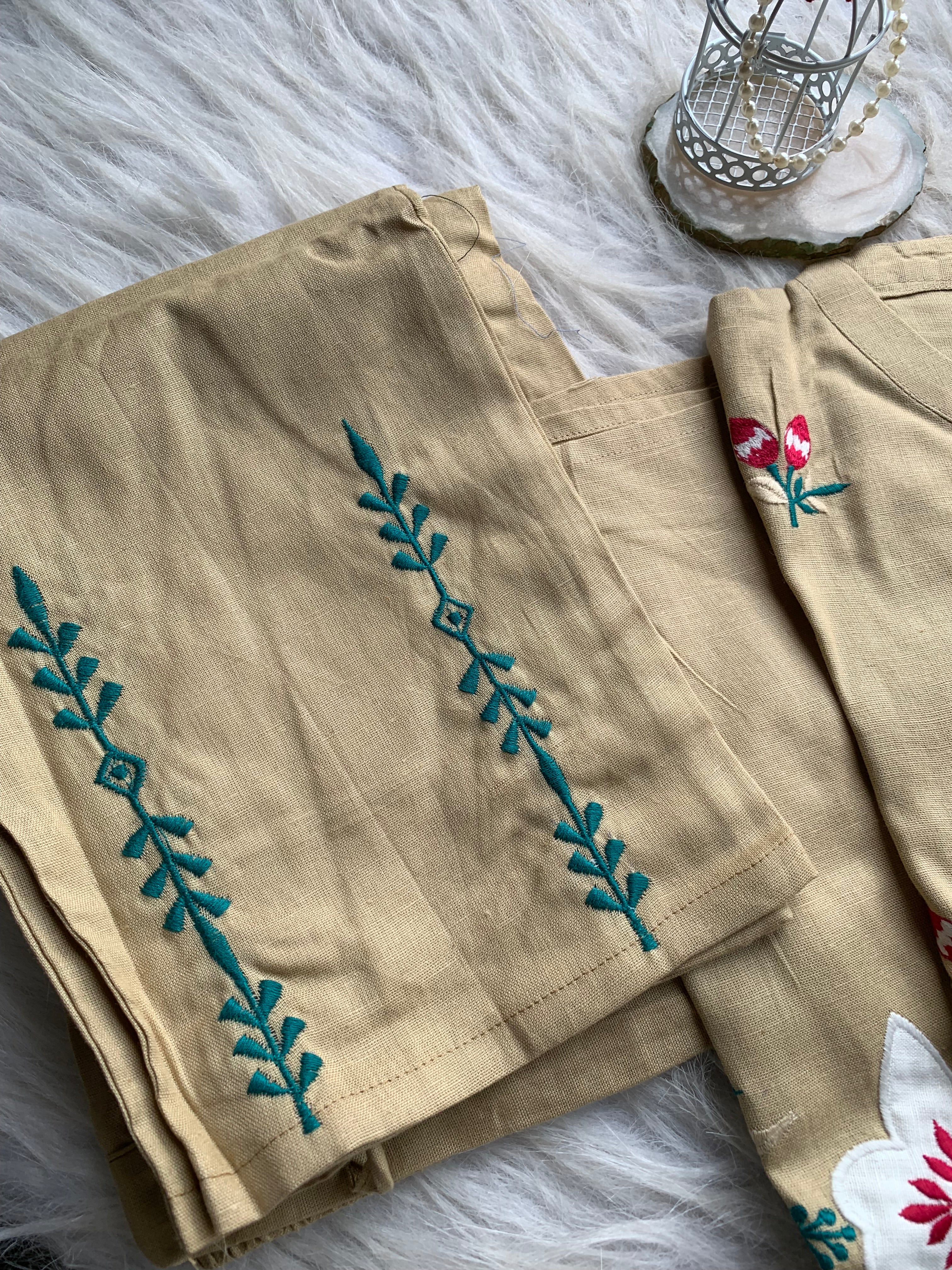 “SIMRAN “ Cotton Straight Kurta With Beautiful Appliqué and Thread Embroidery | KurtiSwag