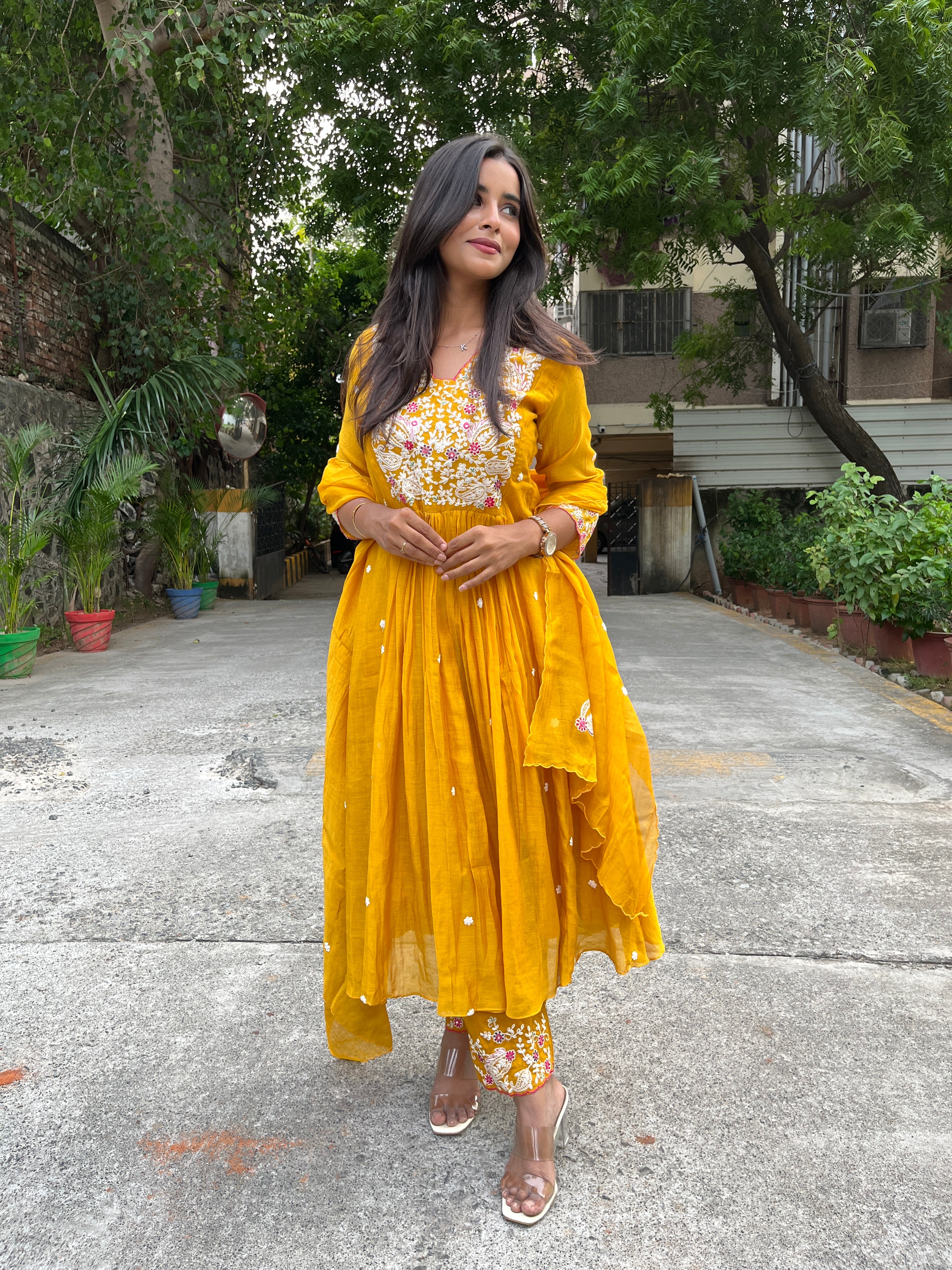 “URVASHI” Premium Mul Chanderi Thread Embroidered A Line Suit Set ✨❤️ | KurtiSwag