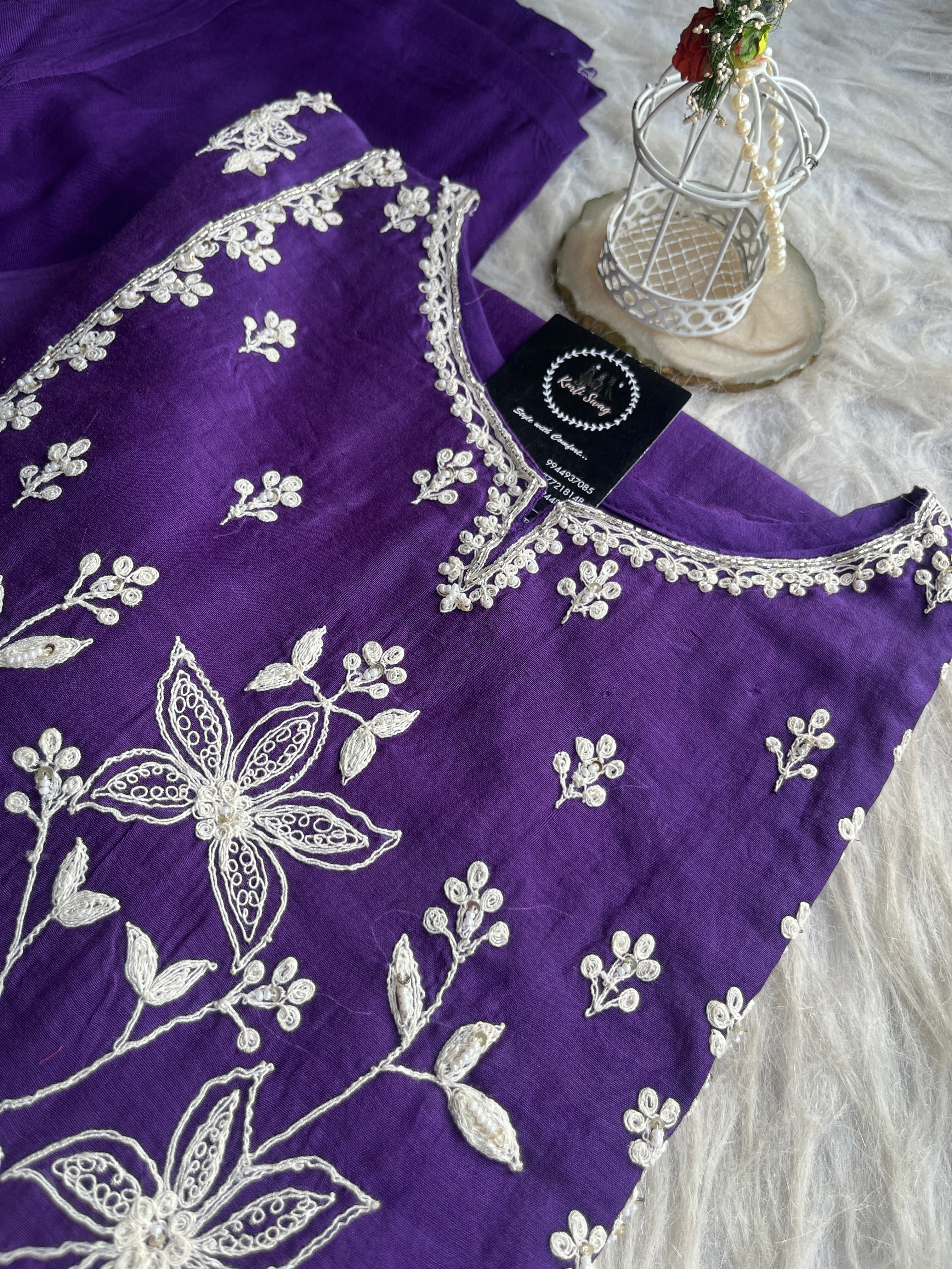 “VAANI” Premium Mul Chanderi Thread Work A Line Kurta Pant Set 💕✨ | KurtiSwag