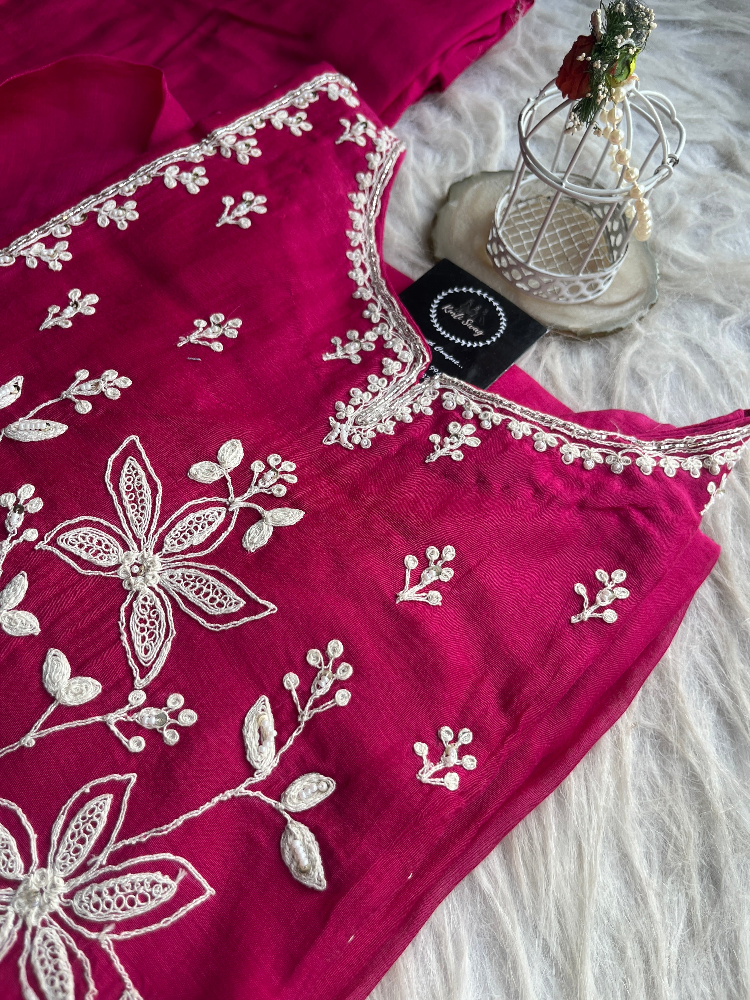 “VAANI” Premium Mul Chanderi Thread Work A Line Kurta Pant Set 💕✨ | KurtiSwag