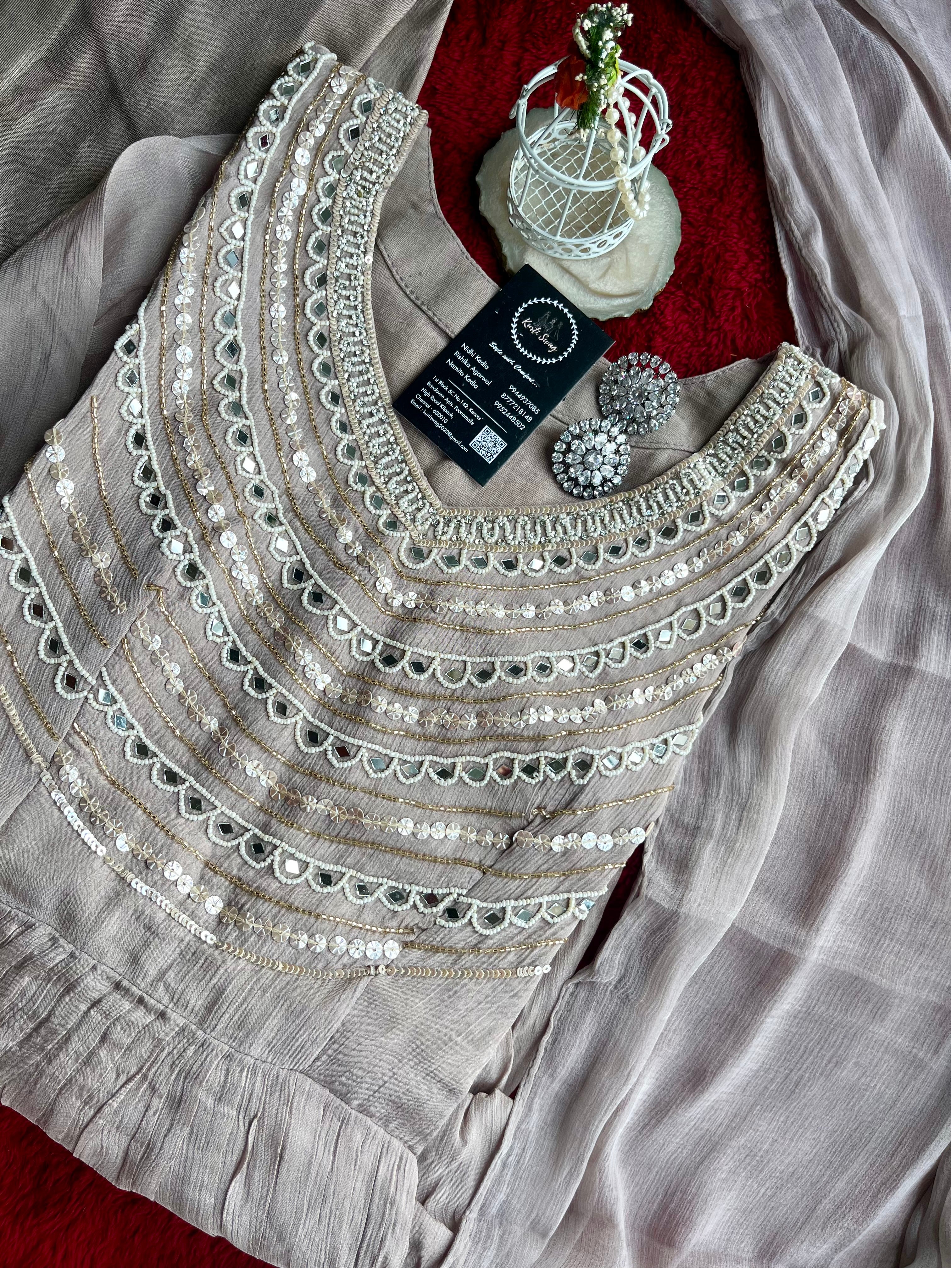 “SAJAL” Mirror And Sequin Embellished Chinnon Suit Set ✨💕 | KurtiSwag