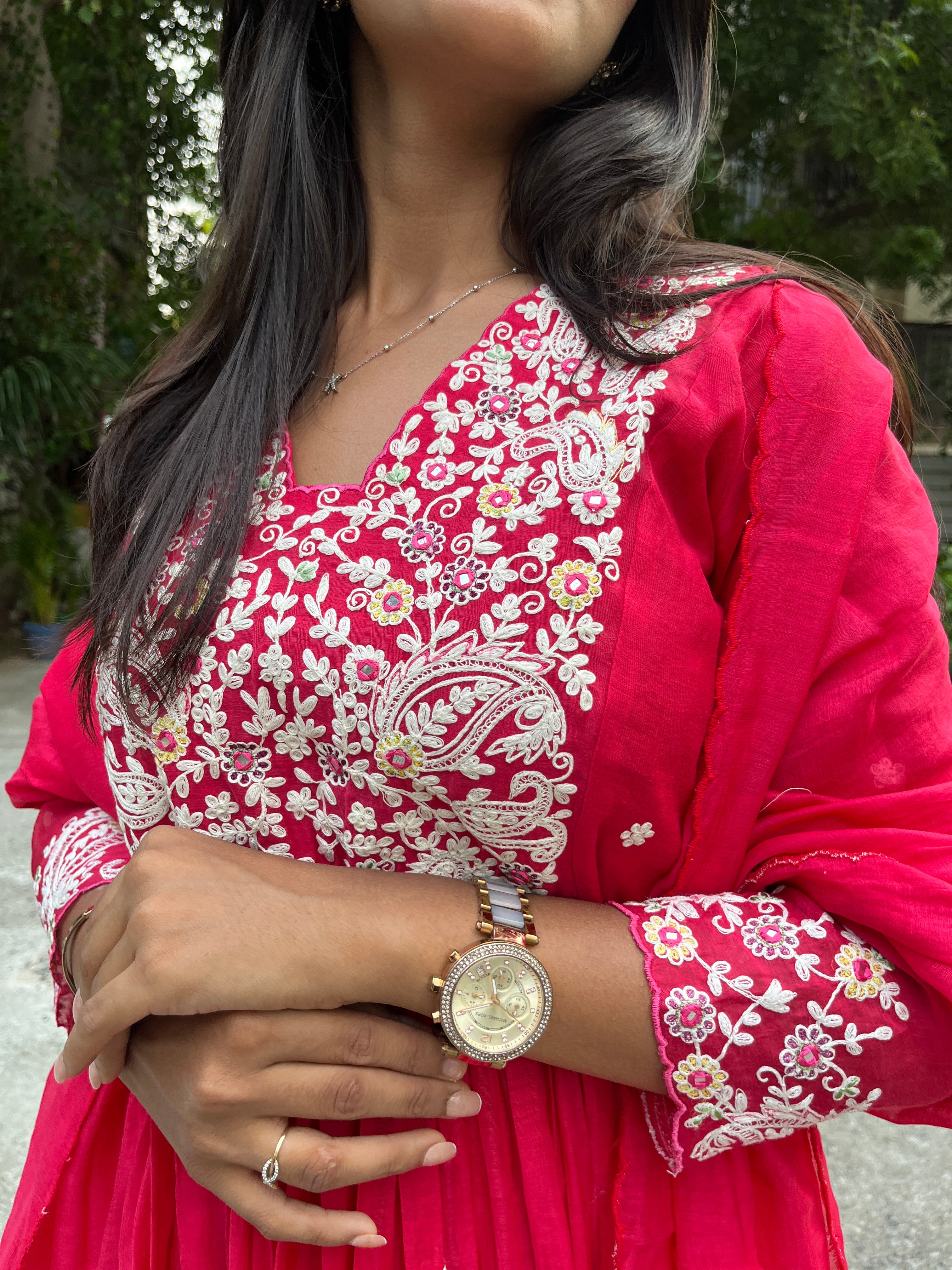 “URVASHI” Premium Mul Chanderi Thread Embroidered A Line Suit Set ✨❤️ | KurtiSwag