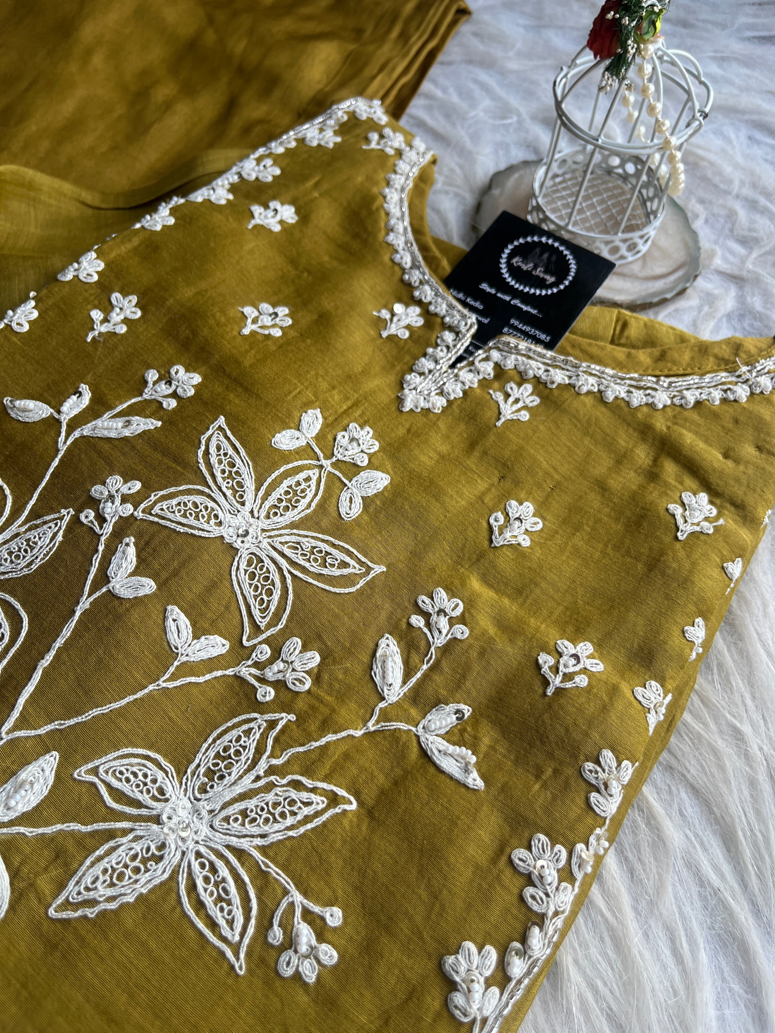 “VAANI” Premium Mul Chanderi Thread Work A Line Kurta Pant Set 💕✨ | KurtiSwag
