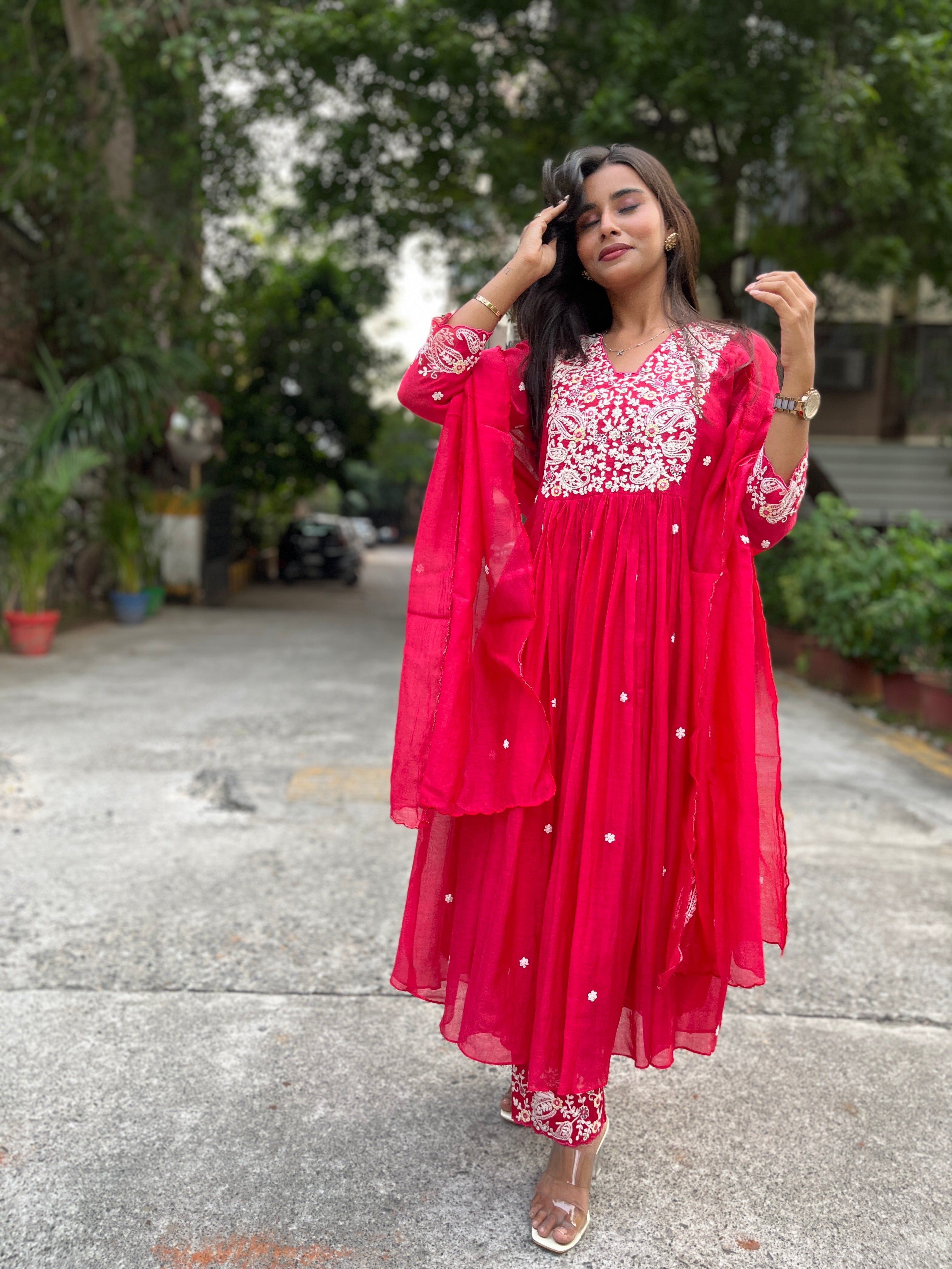 “URVASHI” Premium Mul Chanderi Thread Embroidered A Line Suit Set ✨❤️ | KurtiSwag