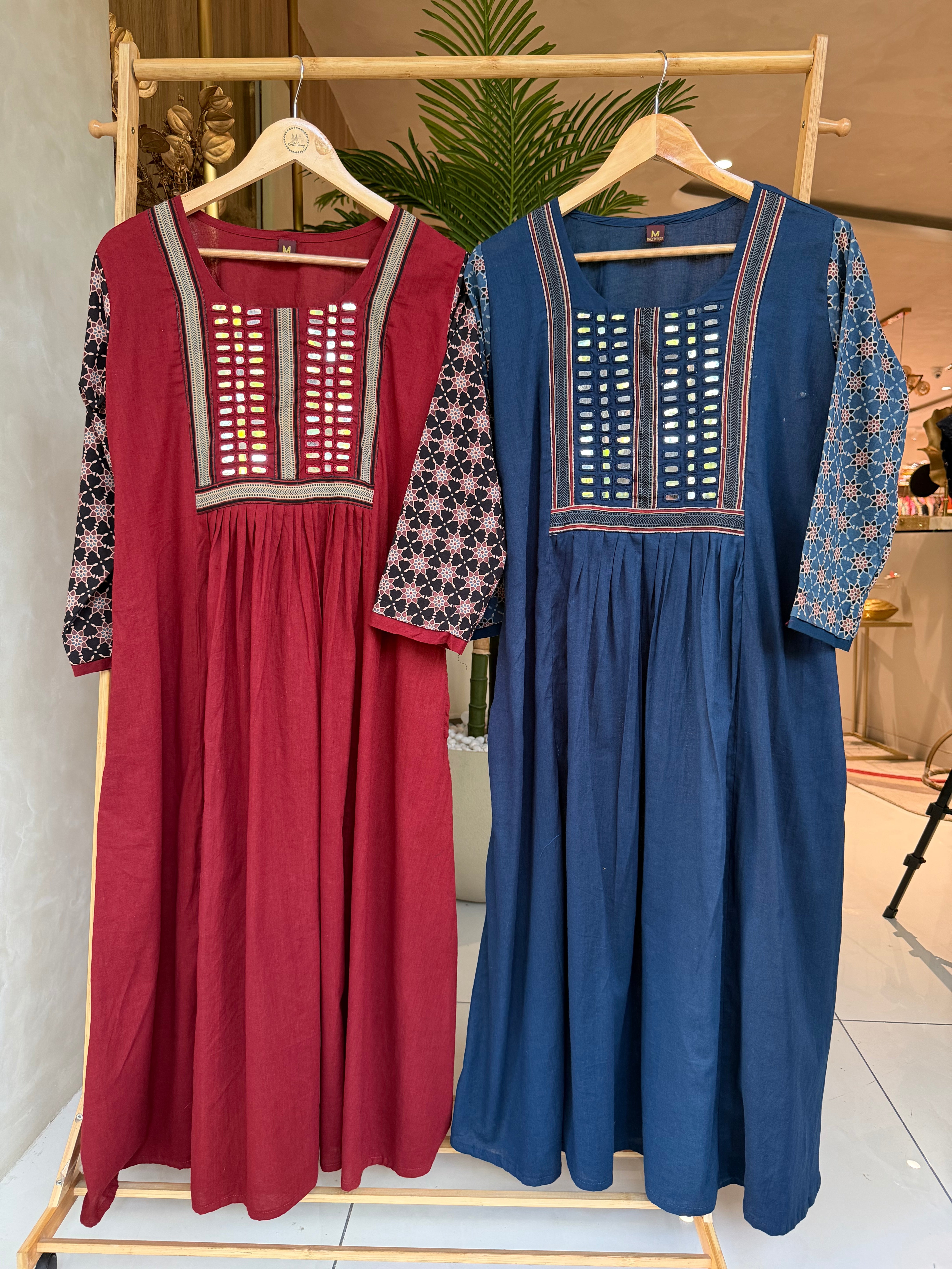 “AJRAKH MIRROR” Cotton Dress 👗 | KurtiSwag