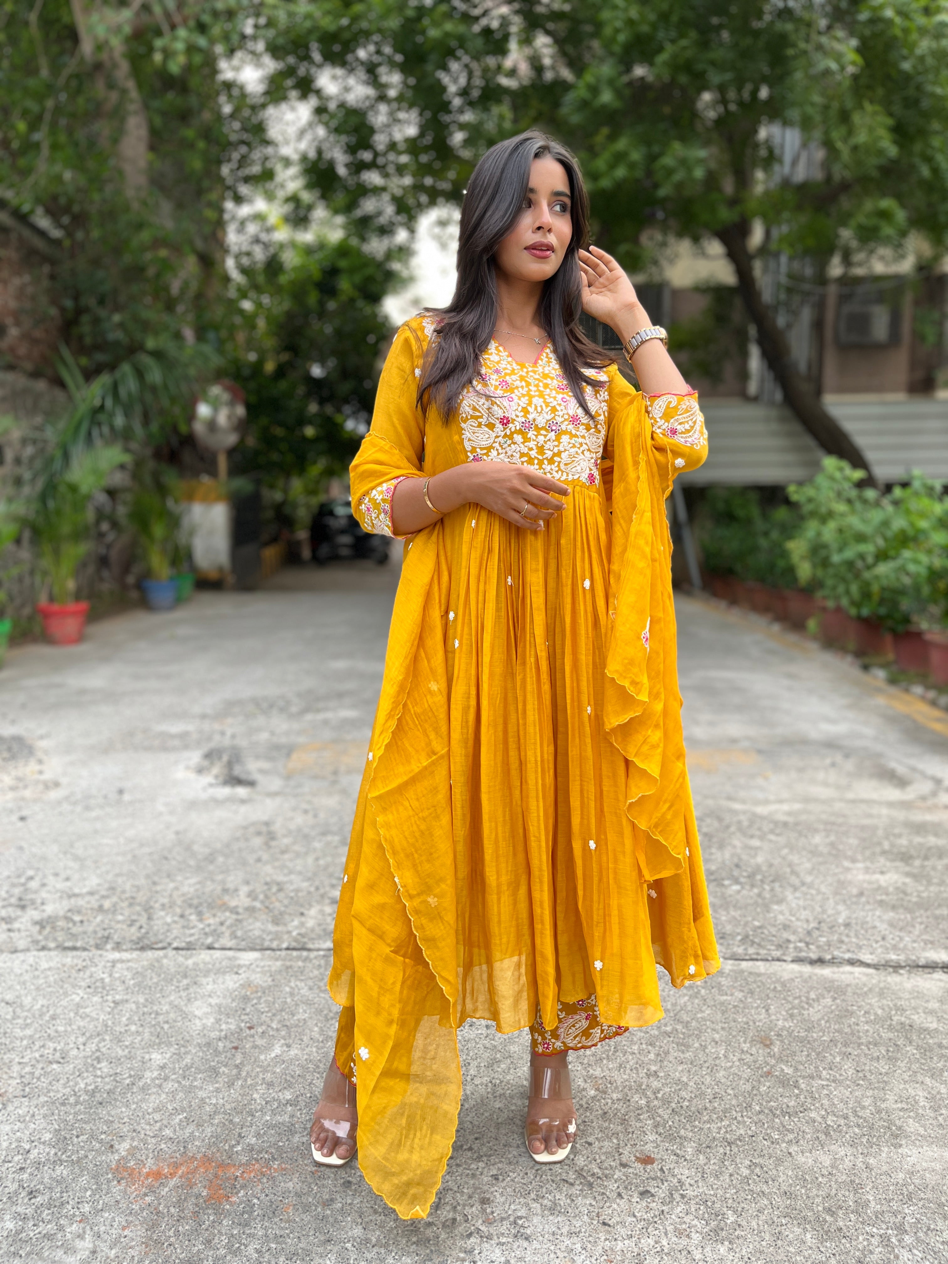 “URVASHI” Premium Mul Chanderi Thread Embroidered A Line Suit Set ✨❤️ | KurtiSwag