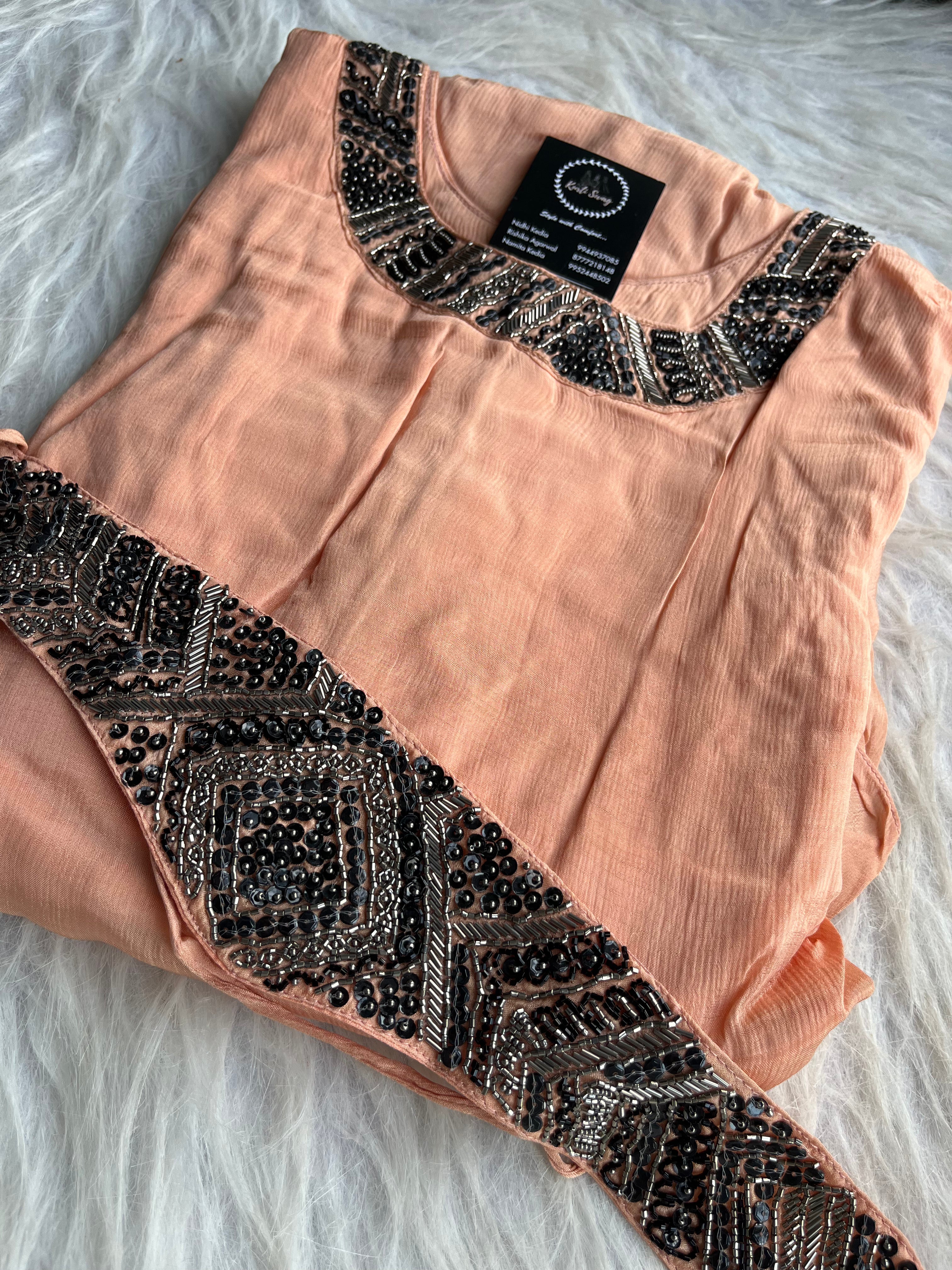 “SAIRA” Chinnon Kaftan Dress with Handwork Belt ✨ | KurtiSwag