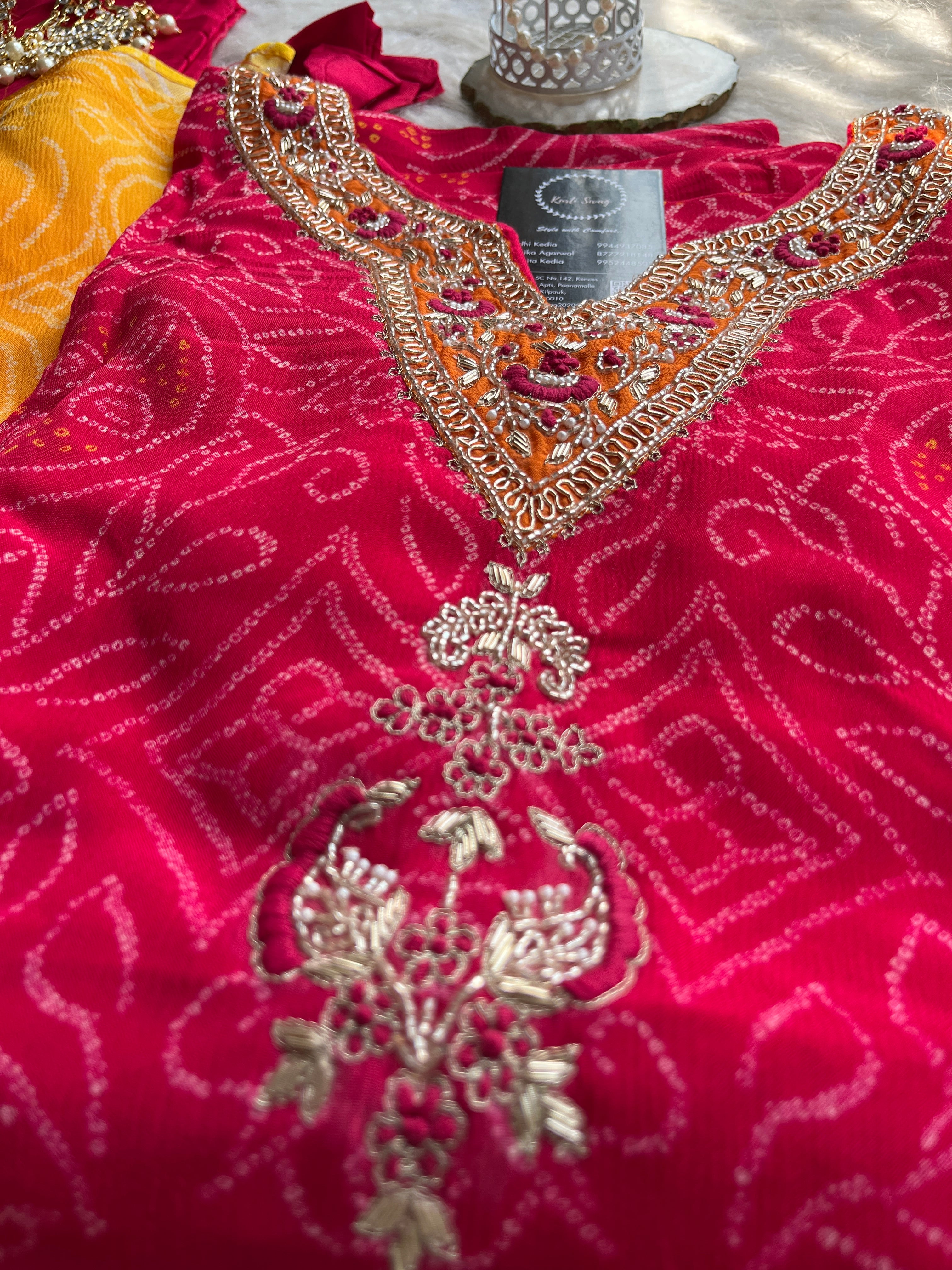 “MEERA” Premium Bandhni Chinnon Ombre Kaftan With Pants ✨❤️💕 | KurtiSwag