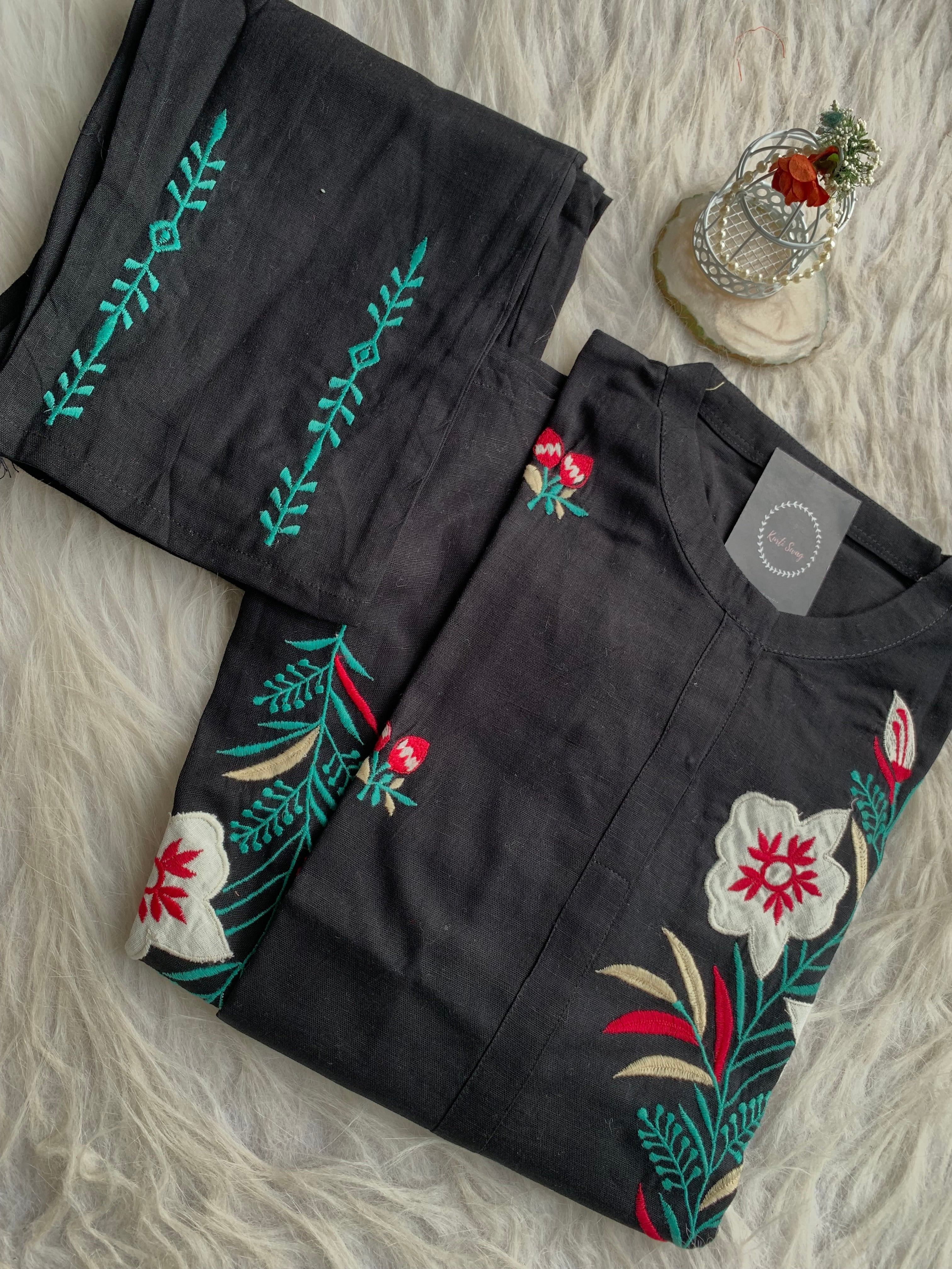“SIMRAN “ Cotton Straight Kurta With Beautiful Appliqué and Thread Embroidery | KurtiSwag