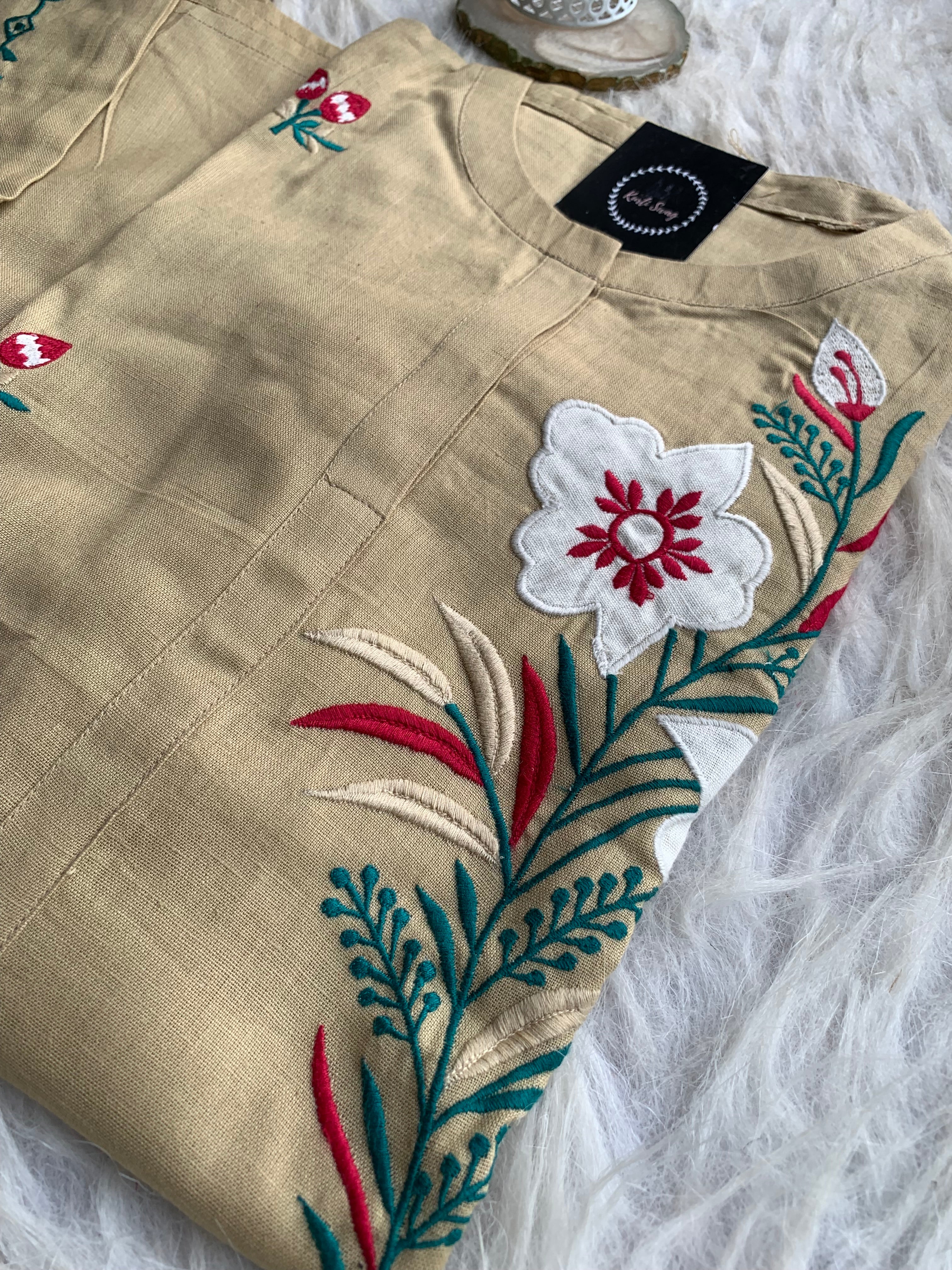 “SIMRAN “ Cotton Straight Kurta With Beautiful Appliqué and Thread Embroidery | KurtiSwag